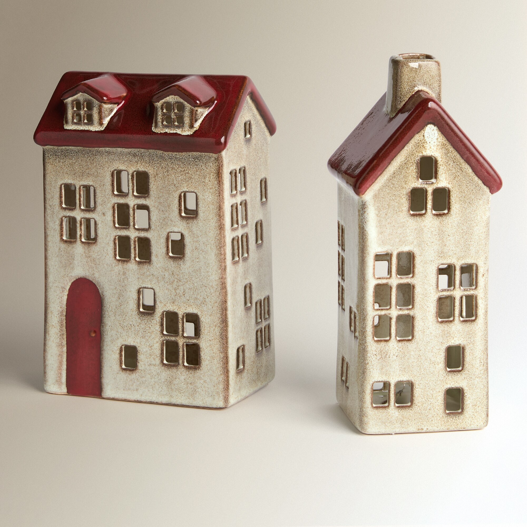 Figura Casa de Cerâmica com Luz LED Vermelho-4