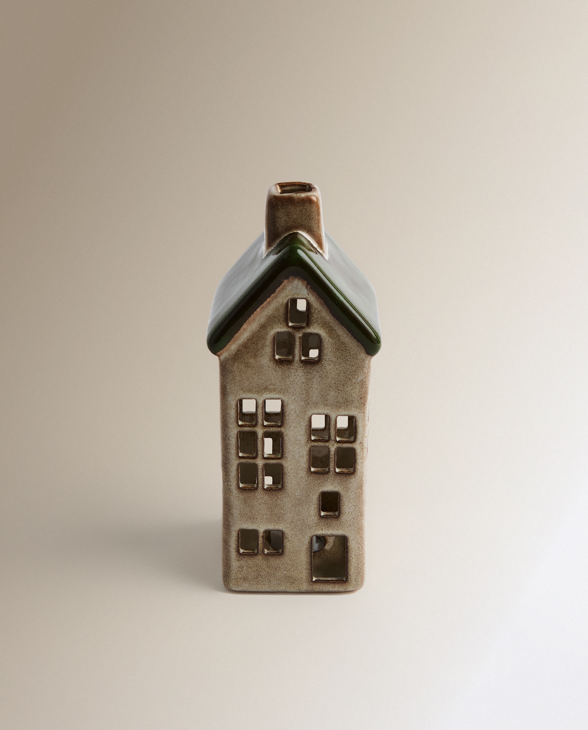 Figura Casa de cerámica estrecha con luz LED Navidad - Verde Verde-2