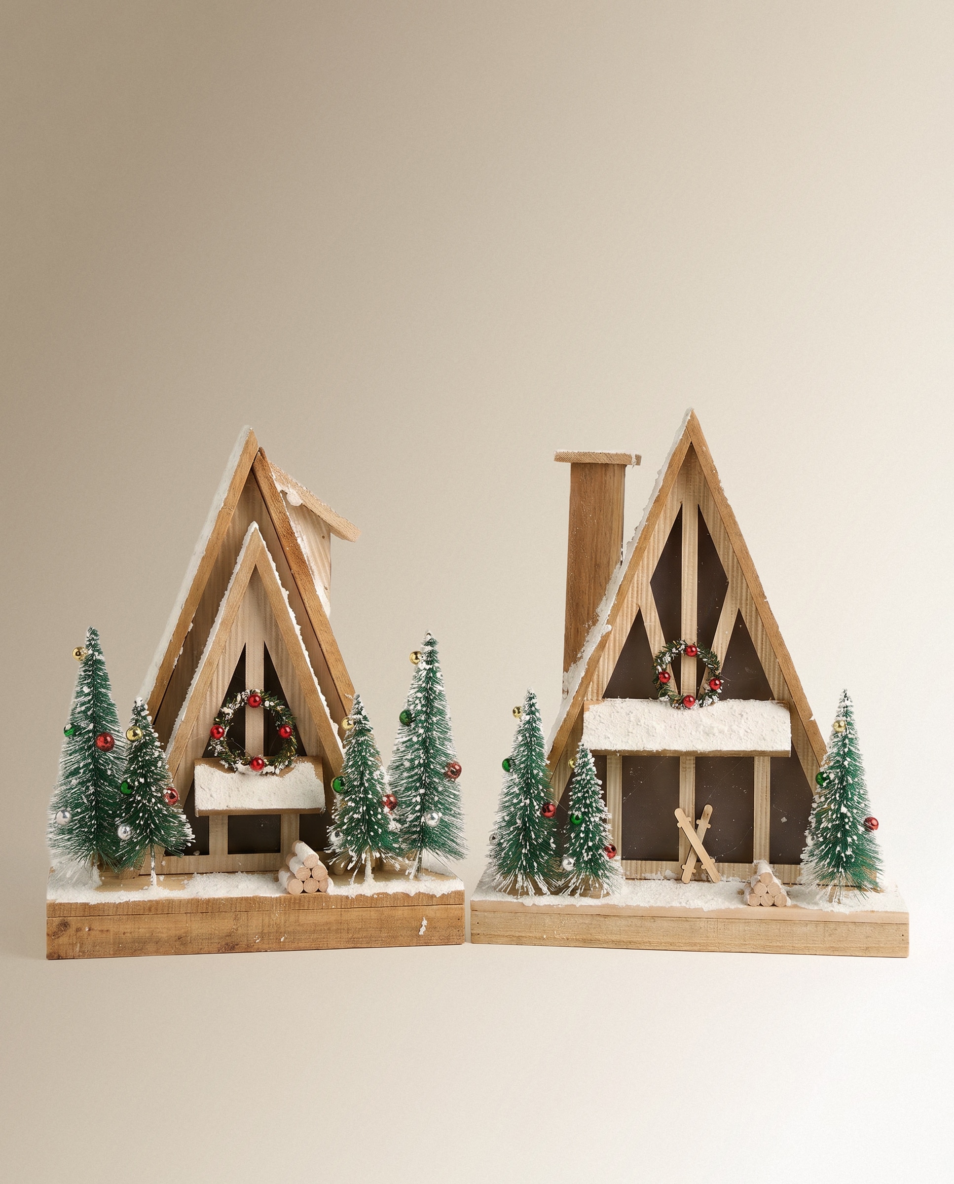 Figura Casa de madera esquí con luz LED Navidad - Natural Natural-6