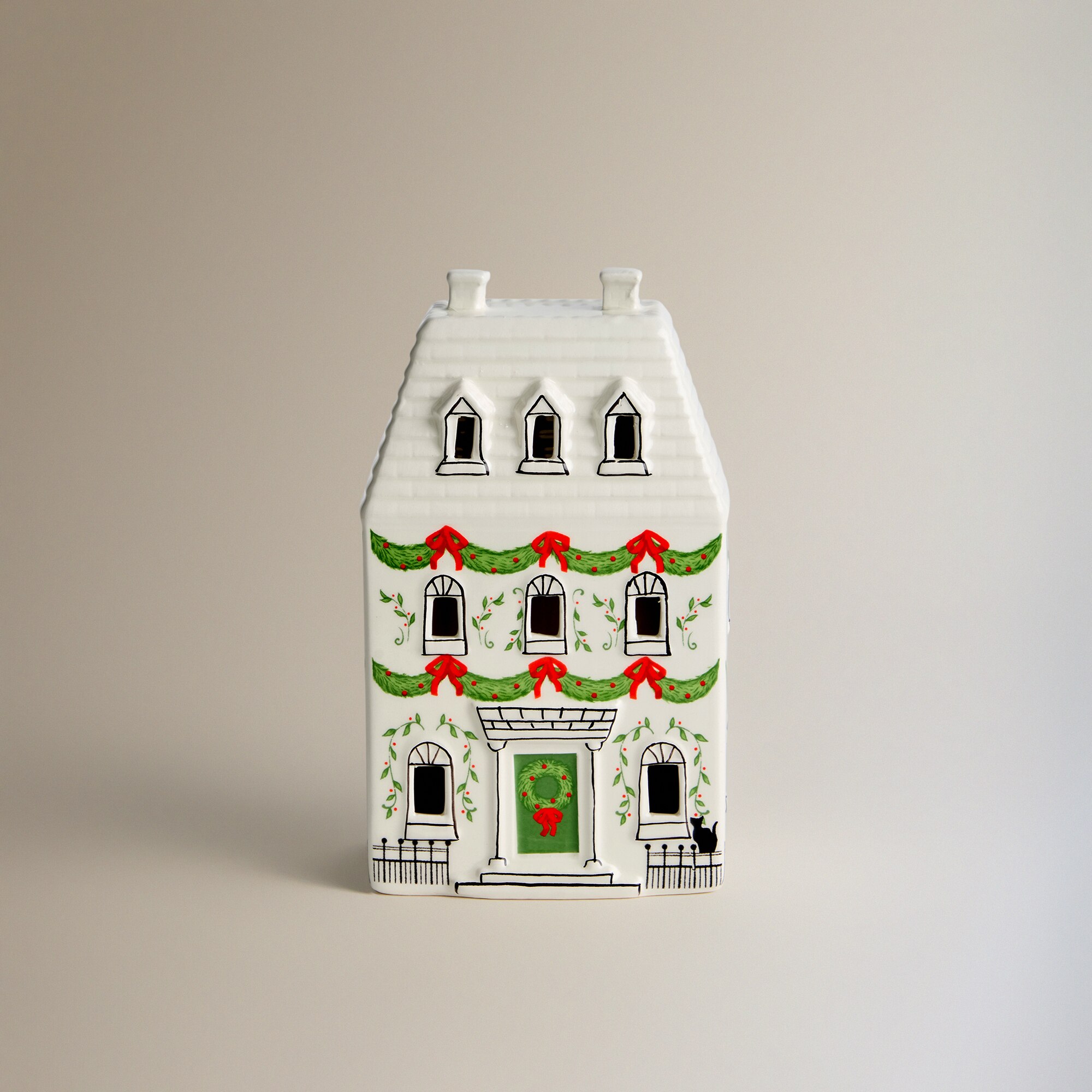 Figura Casa de Cerâmica Moderna com 4 Luzes LED Natal Branco-2