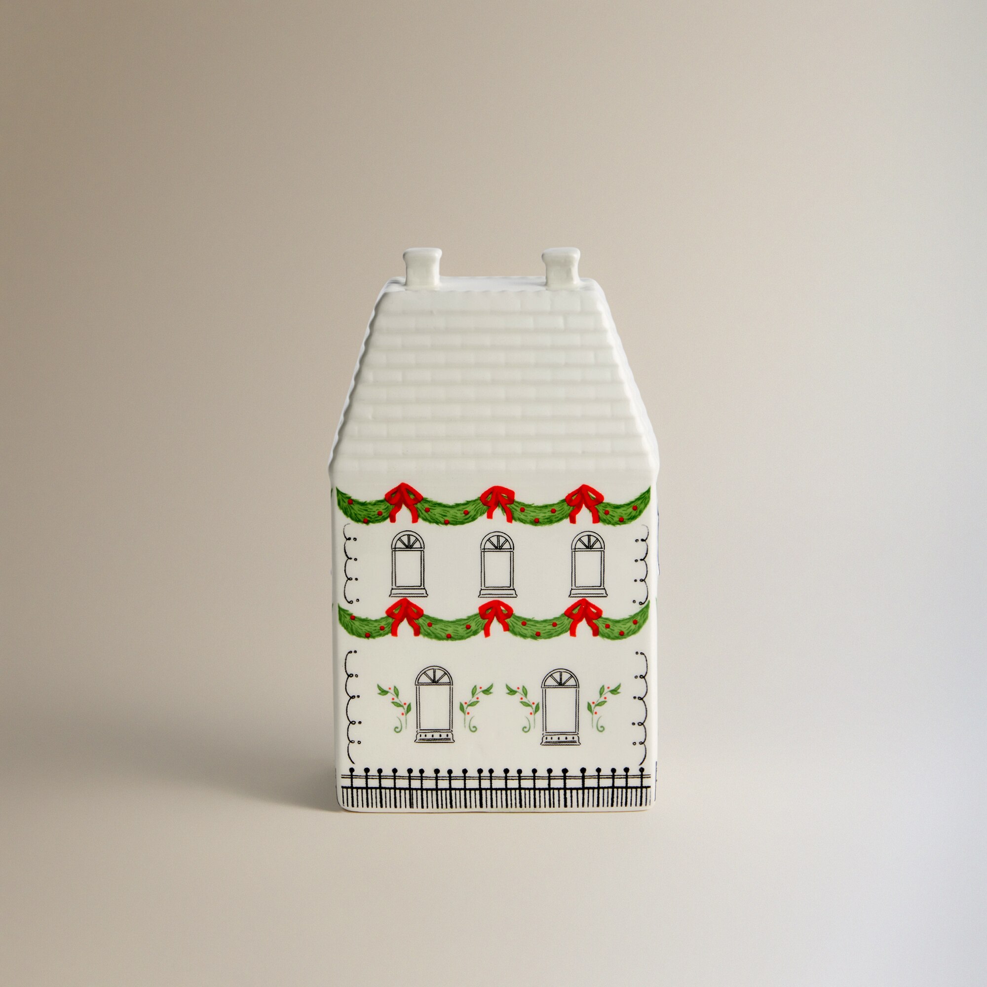Figura Casa de Cerâmica Moderna com 4 Luzes LED Natal Branco-3