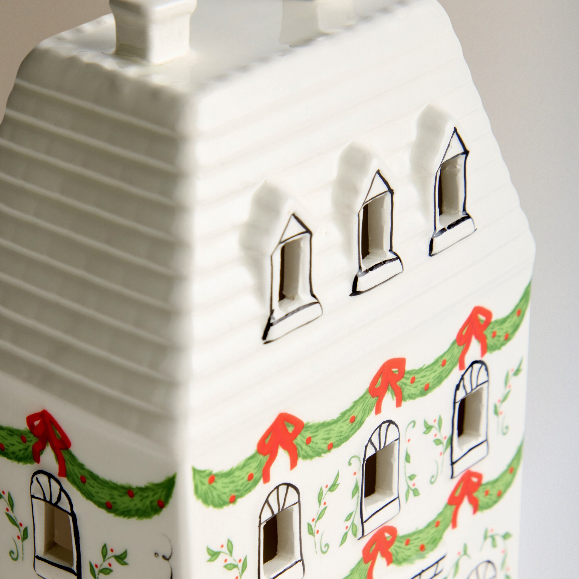 Figura Casa de Cerâmica Moderna com 4 Luzes LED Natal Branco-4
