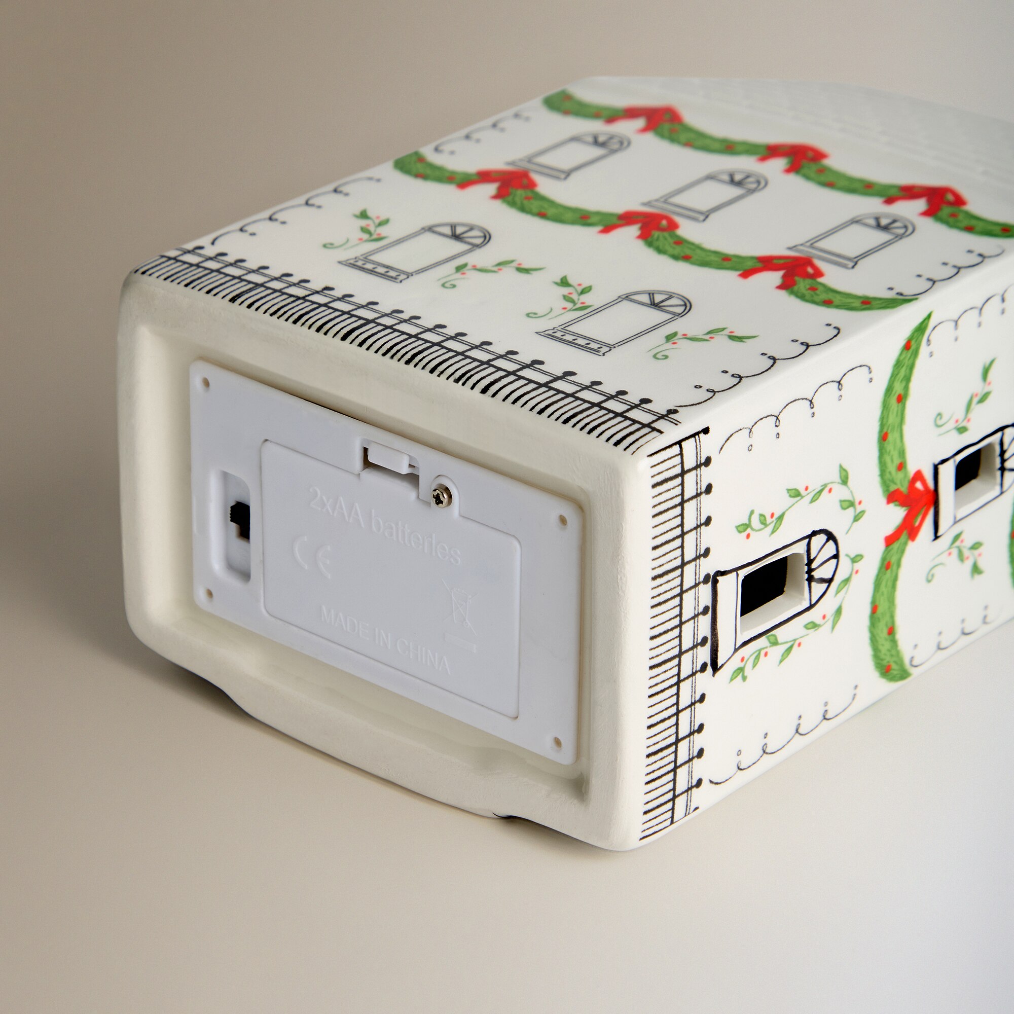Figura Casa de Cerâmica Moderna com 4 Luzes LED Natal Branco-5