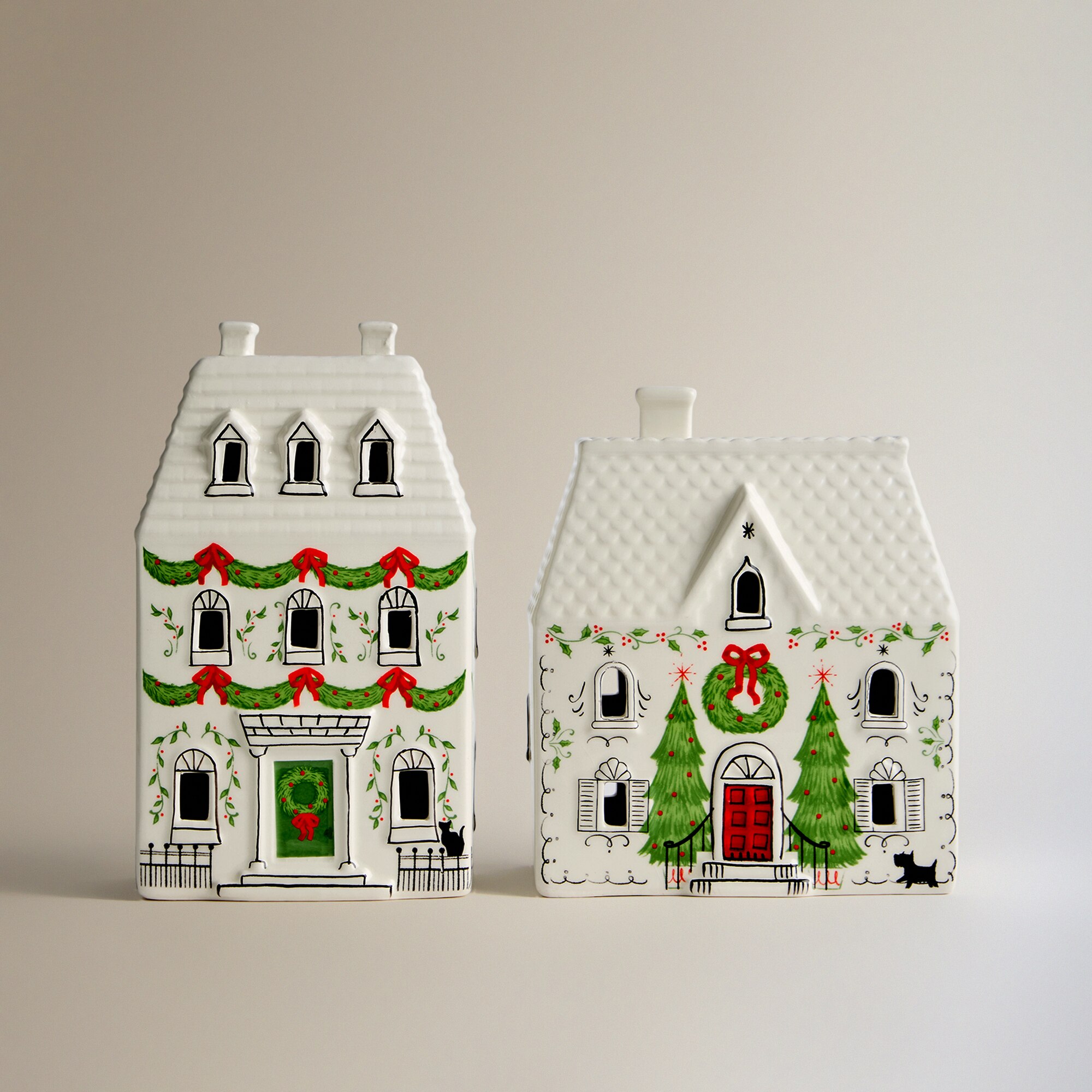 Figura Casa de Cerâmica Moderna com 4 Luzes LED Natal Branco-6