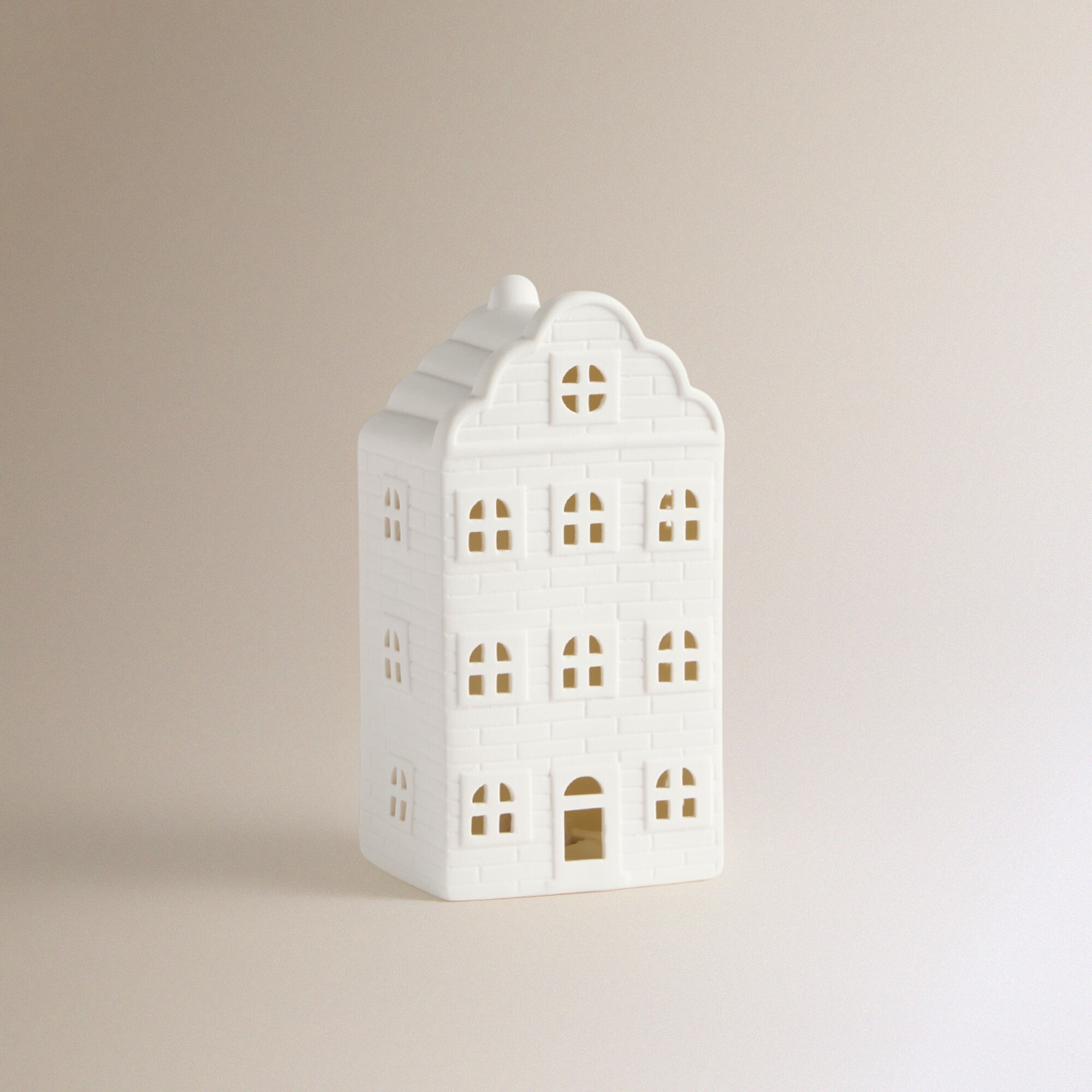 Figura Casa Holandesa de Cerâmica com Luz LED Natal Branco-2