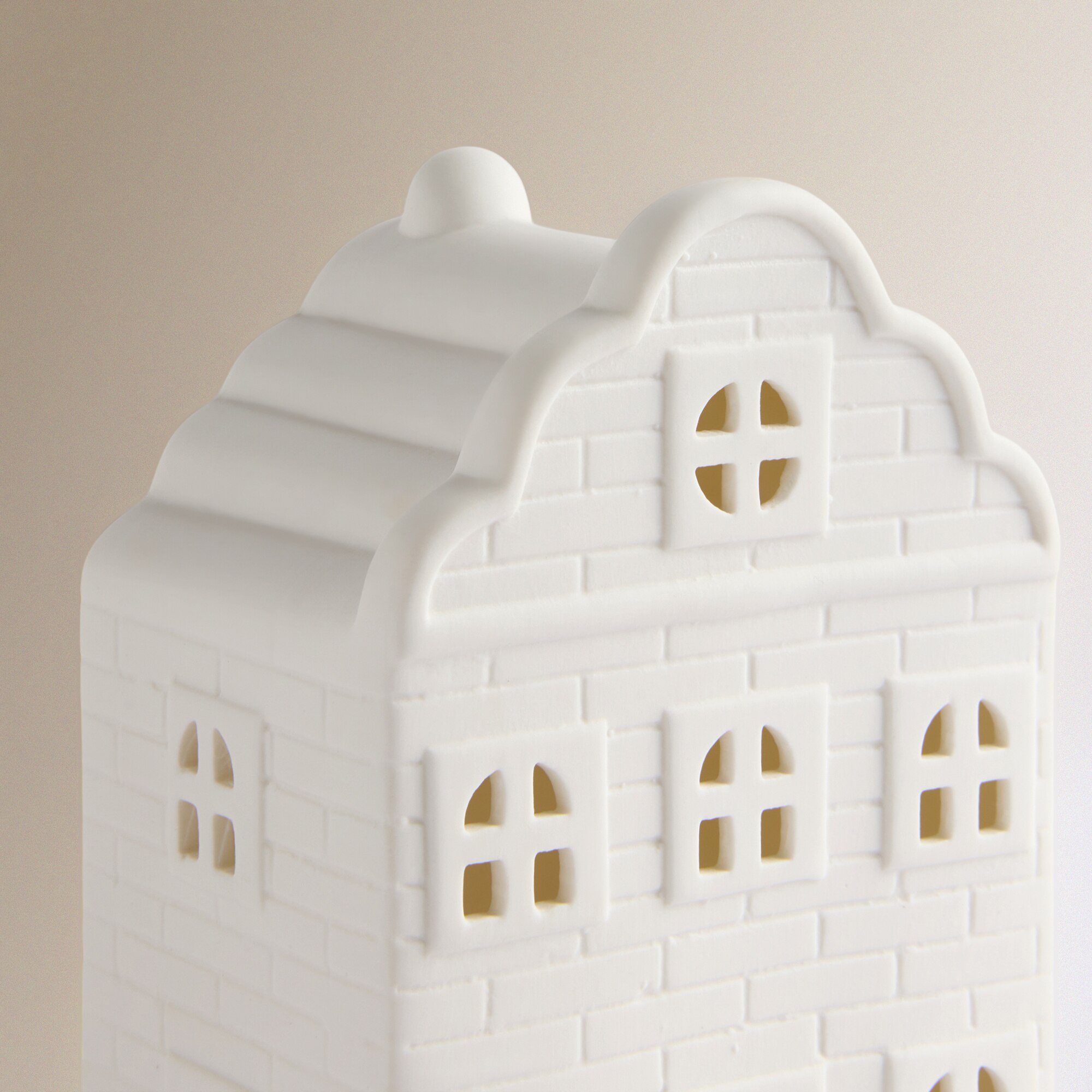 Figura Casa Holandesa de Cerâmica com Luz LED Natal Branco-3