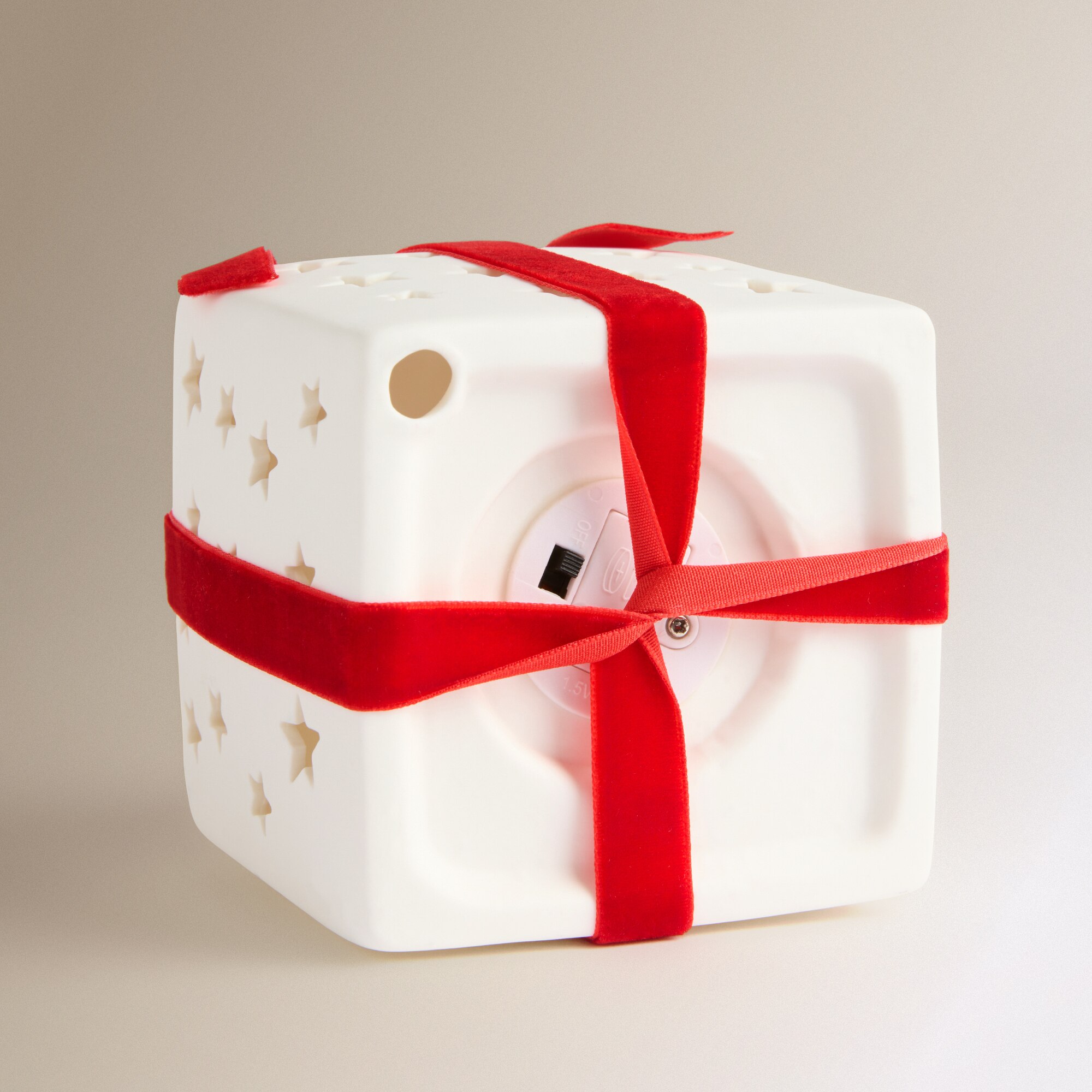 Figura Presente com Laço de Cerâmica com Luz LED Natal Branco-4