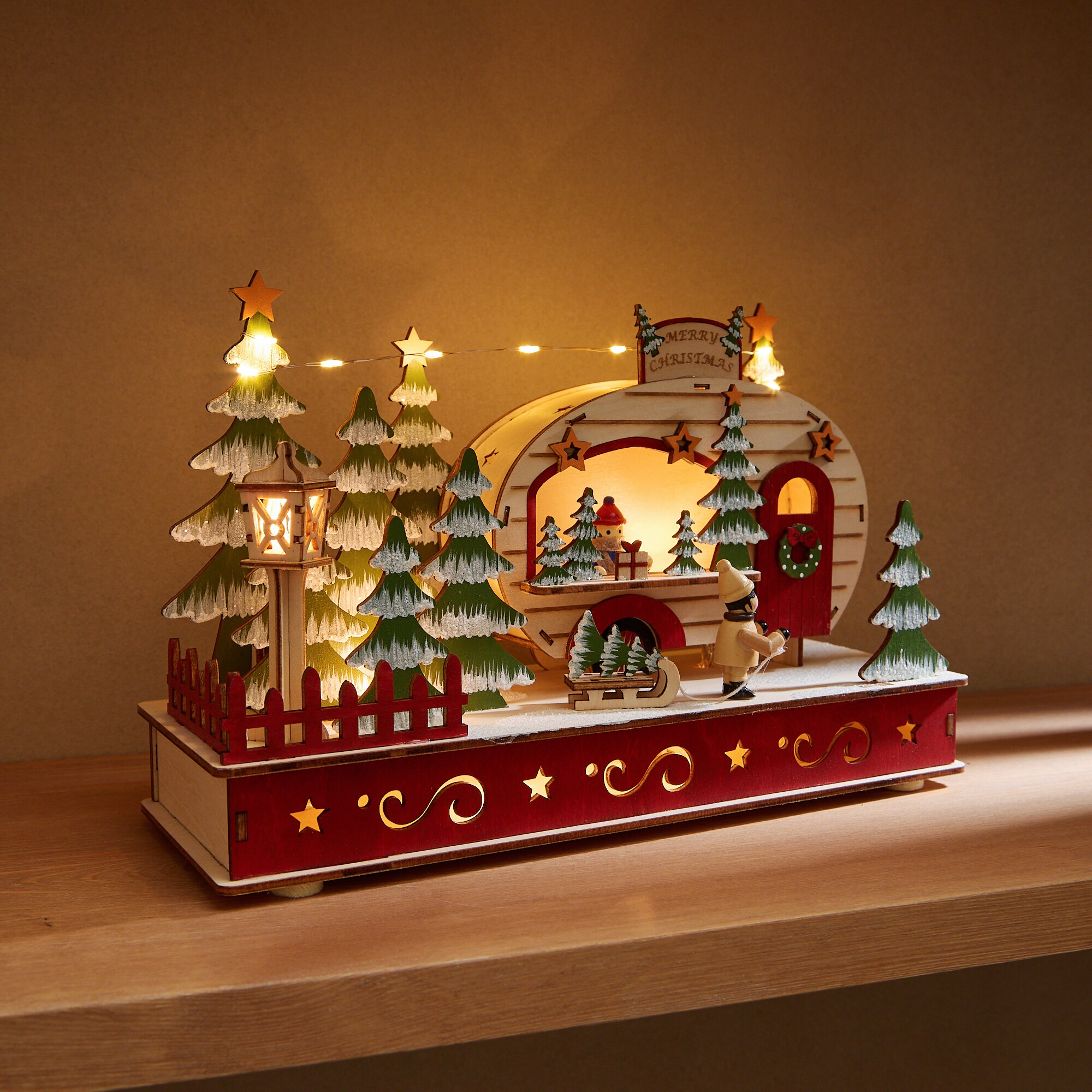 Imagem 0 de Figura Caravana de Madeira com 15 Luzes LED Natal