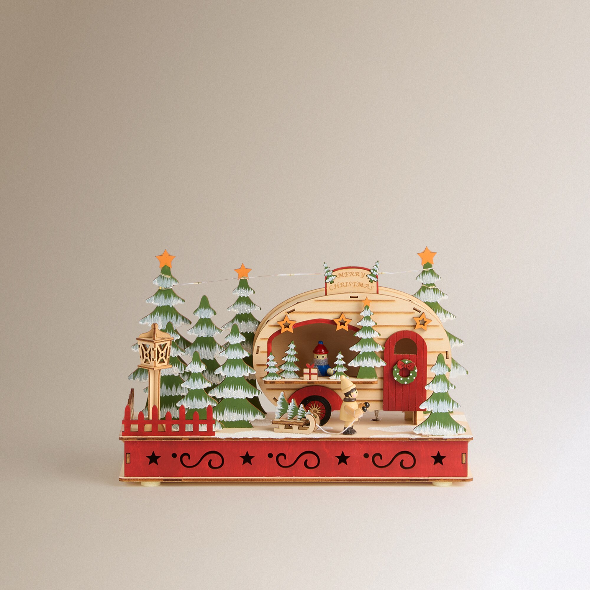 Figura Caravana de Madeira com 15 Luzes LED Natal Vermelho-2