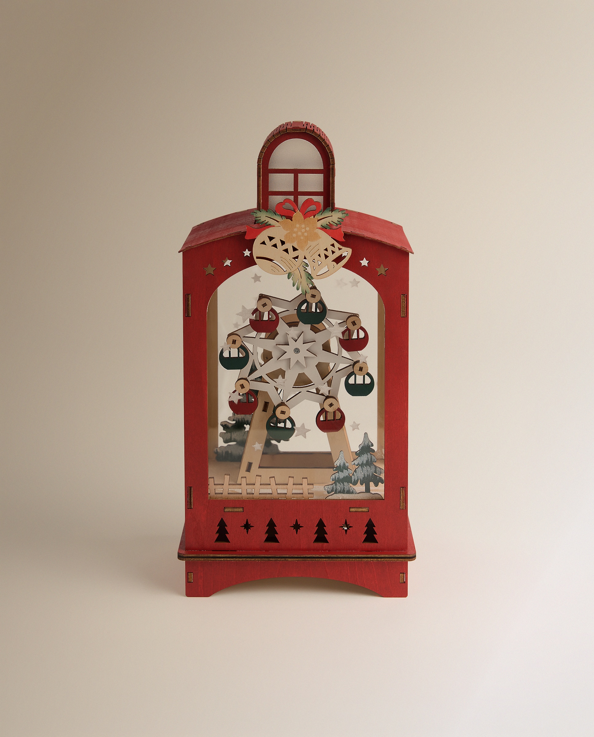 Figura de Madeira Lanterna Roda Gigante com 8 Luzes LED Natal Vermelho-2