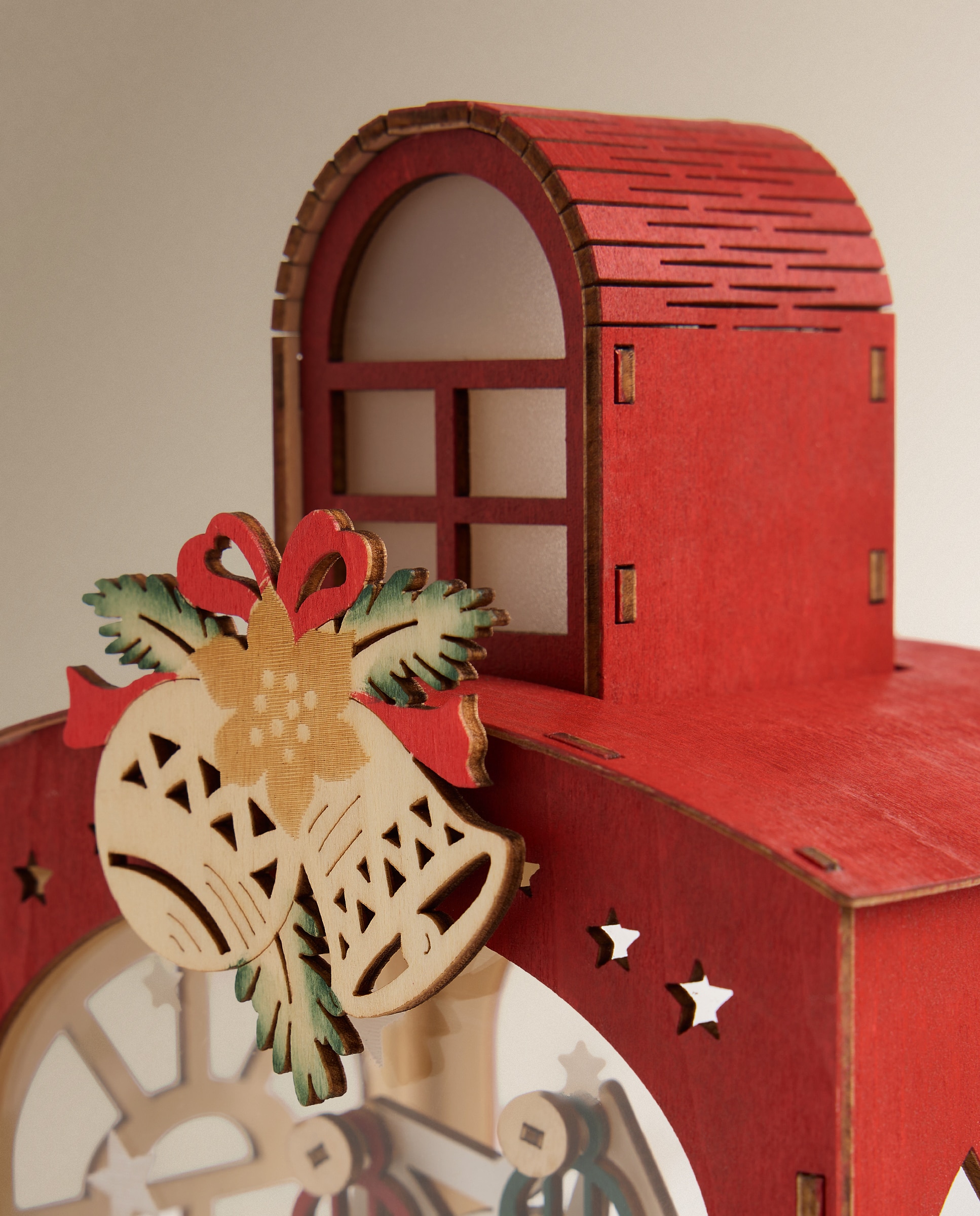 Figura de Madeira Lanterna Roda Gigante com 8 Luzes LED Natal Vermelho-4