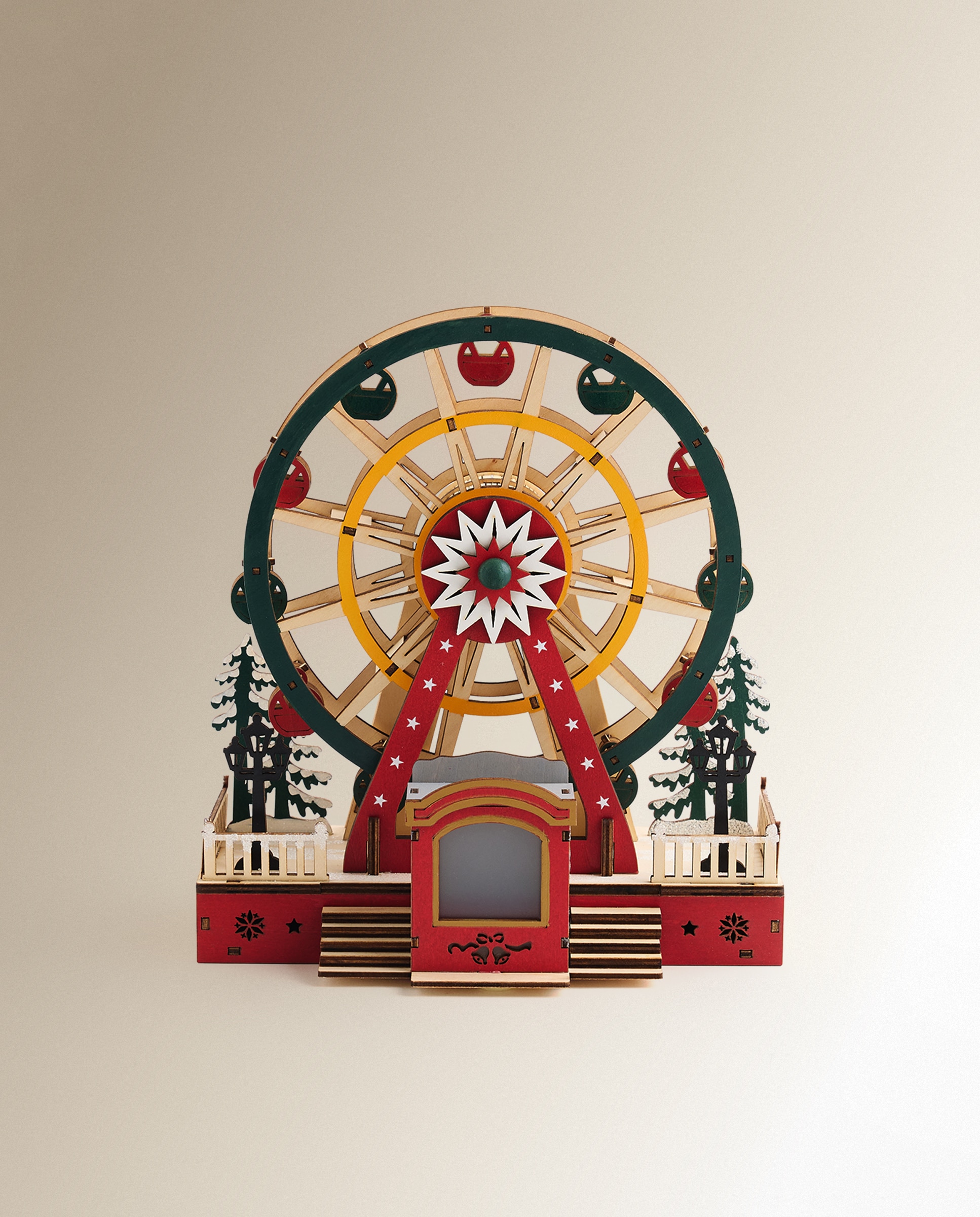 Figura de Madeira Roda Gigante com 7 Luzes LED Natal Vermelho-2