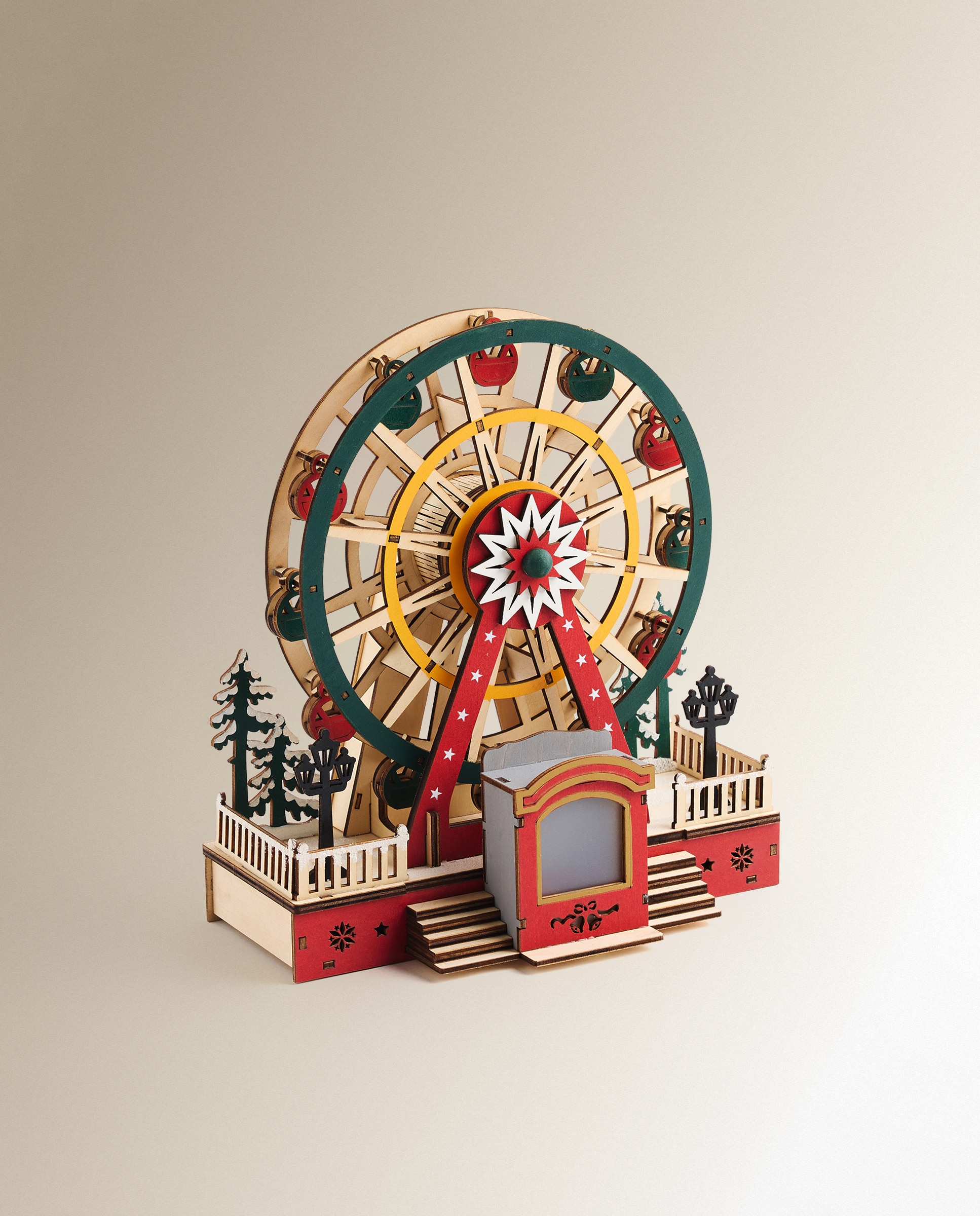 Figura de Madeira Roda Gigante com 7 Luzes LED Natal Vermelho-3