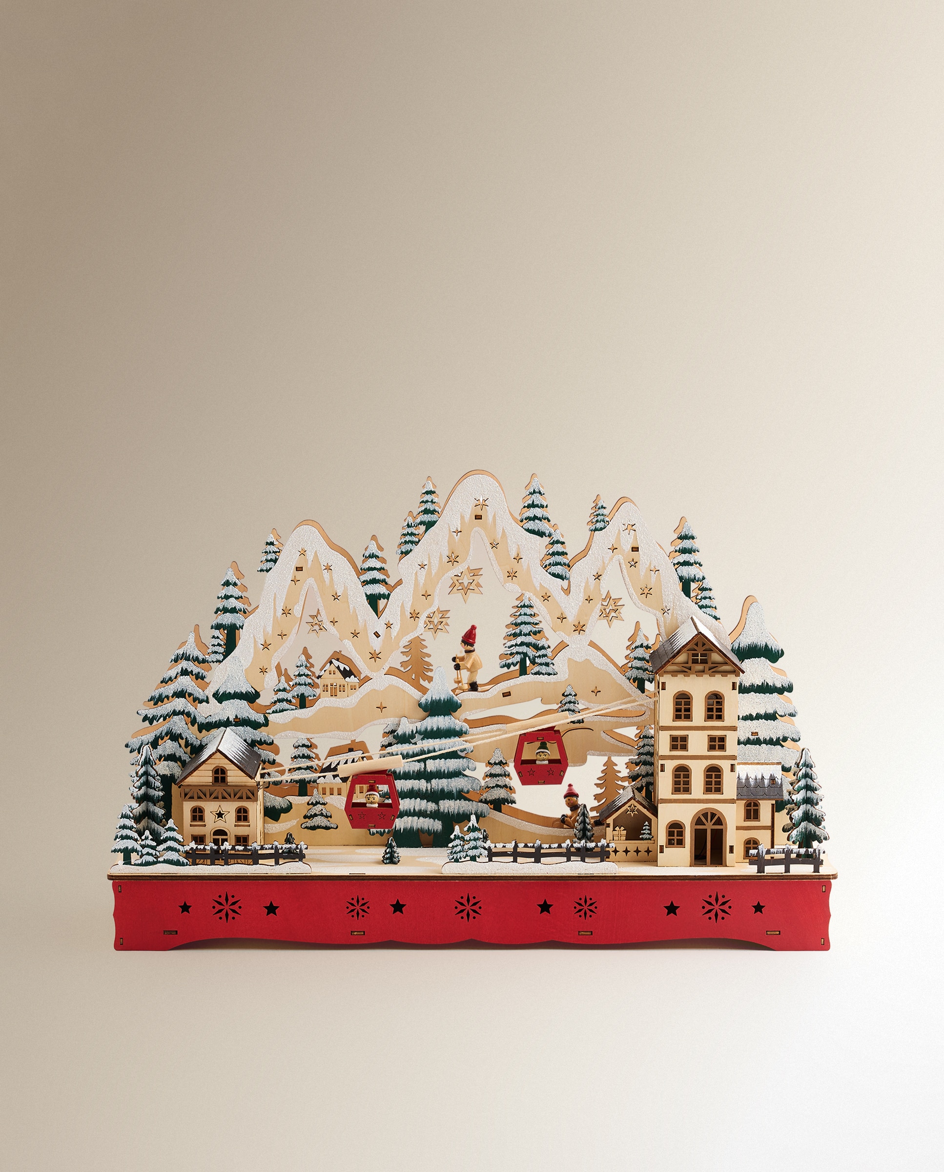 Figura de Madeira Teleférico com 22 Luzes LED Natal Natural-2