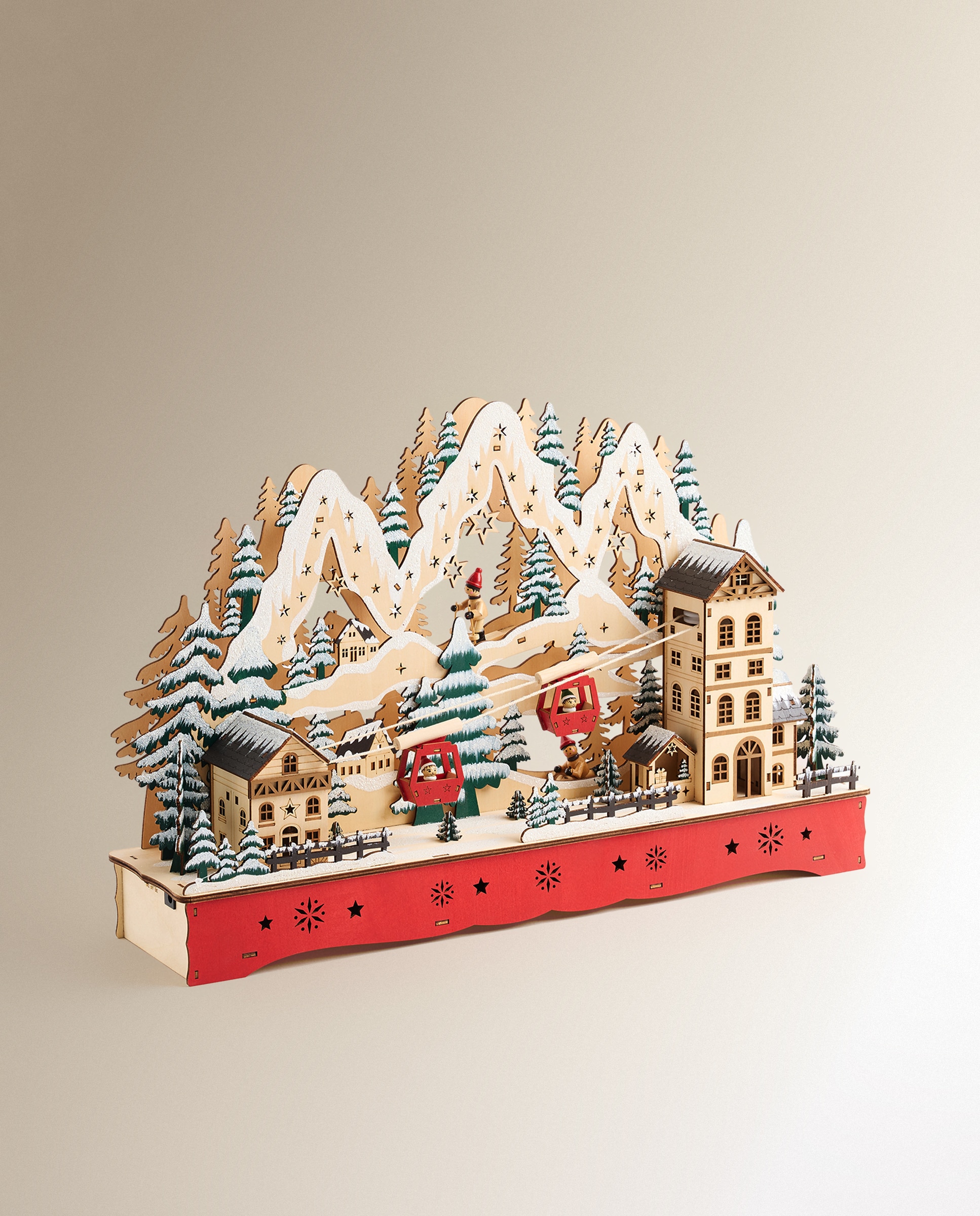 Figura de Madeira Teleférico com 22 Luzes LED Natal Natural-3