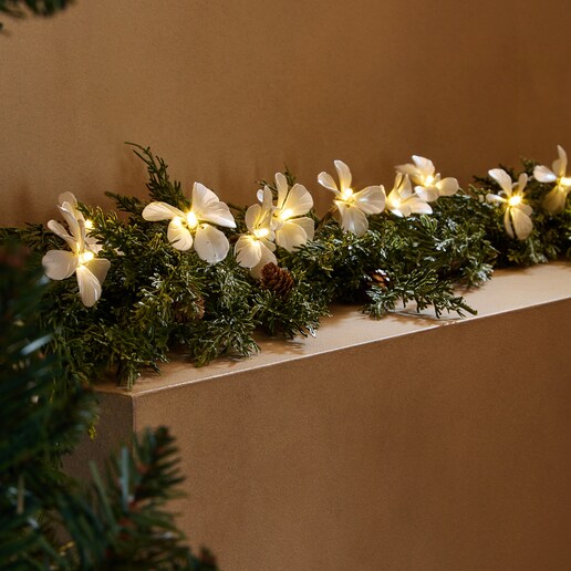 Guirnalda decorativa Flores nácar con 15 luces LED Navidad