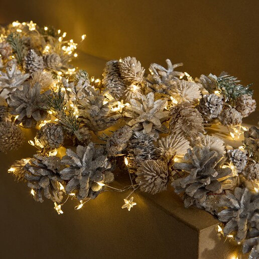 Guirnalda decorativa Piñas blancas con 200 luces LED Navidad