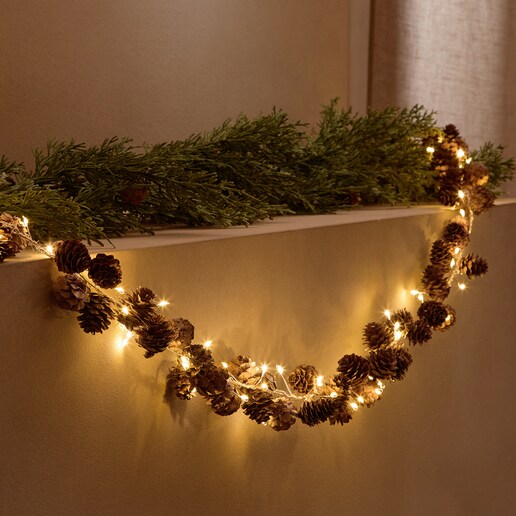 Guirnalda decorativa Piñas natural con 95 luces LED Navidad