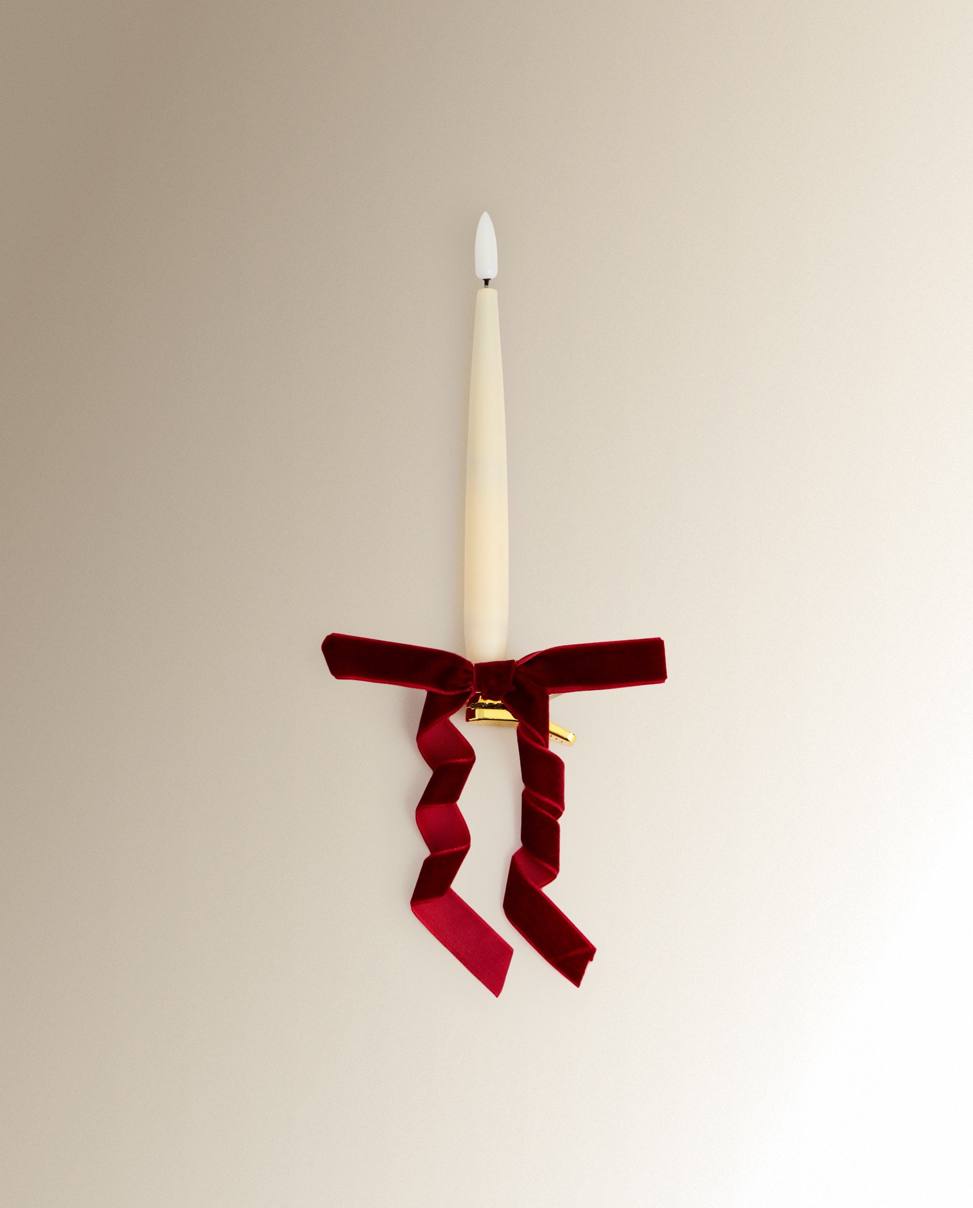 Conjunto de 10 Velas com Laço para Árvore de Natal com Luz LED Bege-3