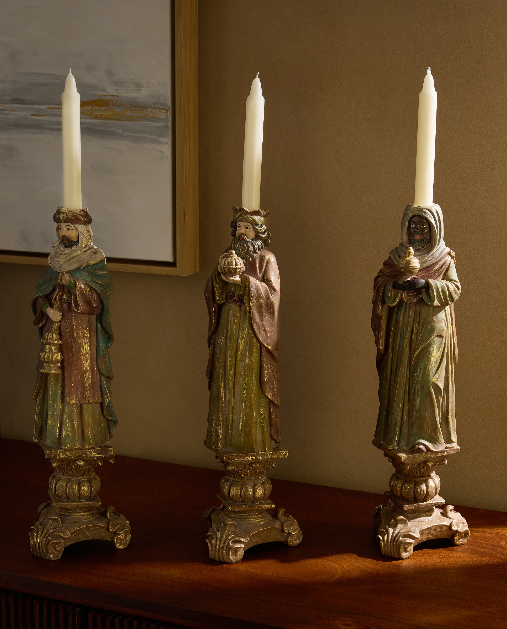 Imagen 0 de Set de tres portavelas Reyes Magos Navidad Multicolor