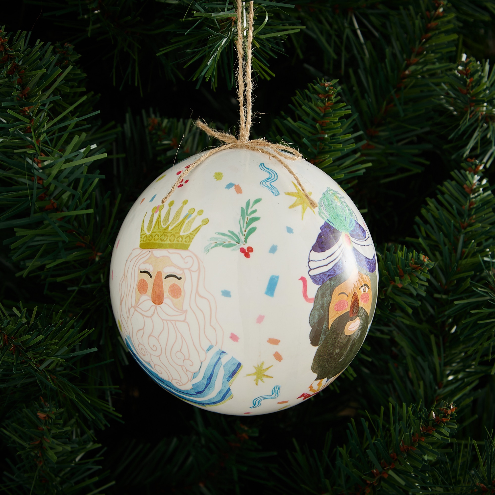 Imagen 1 de Bola de papel maché Reyes Magos Navidad - Blanco Blanco