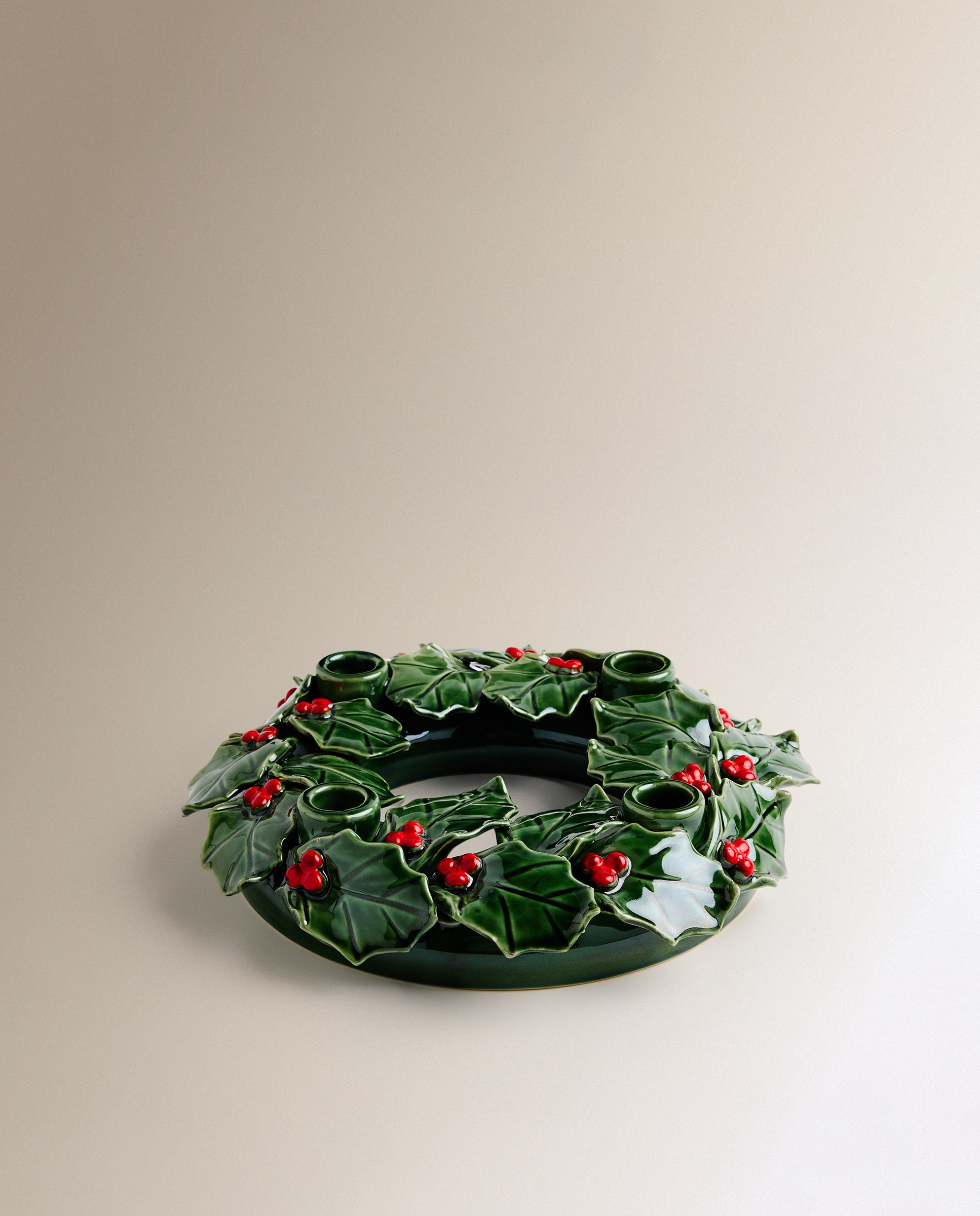 Imagen 2 de Portavelas Corona acebo Navidad - Verde Verde