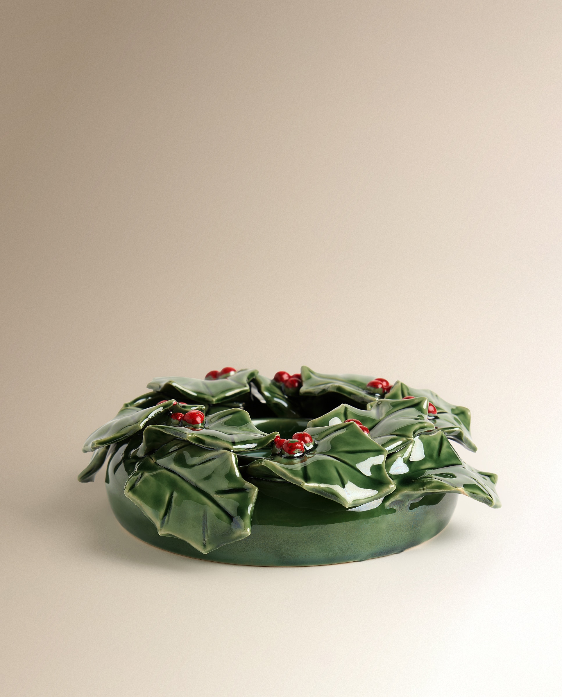 Imagen 2 de Portavelas de cerámica Acebo Navidad - Verde Verde