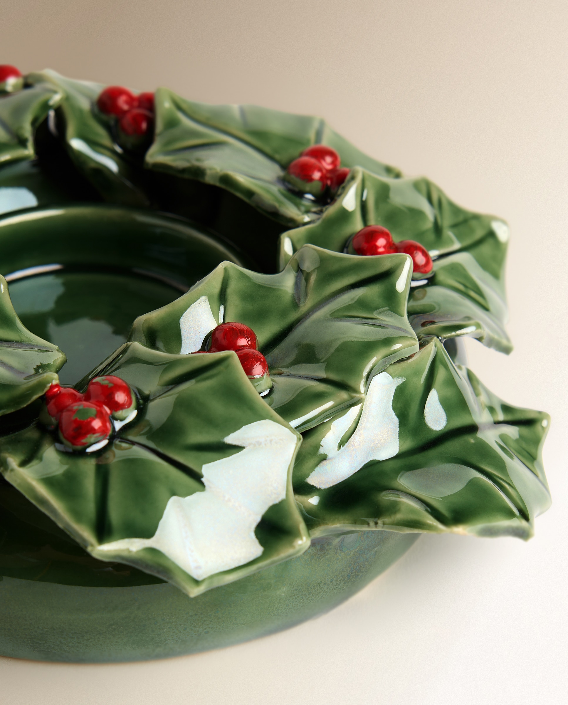 Imagen 3 de Portavelas de cerámica Acebo Navidad - Verde Verde