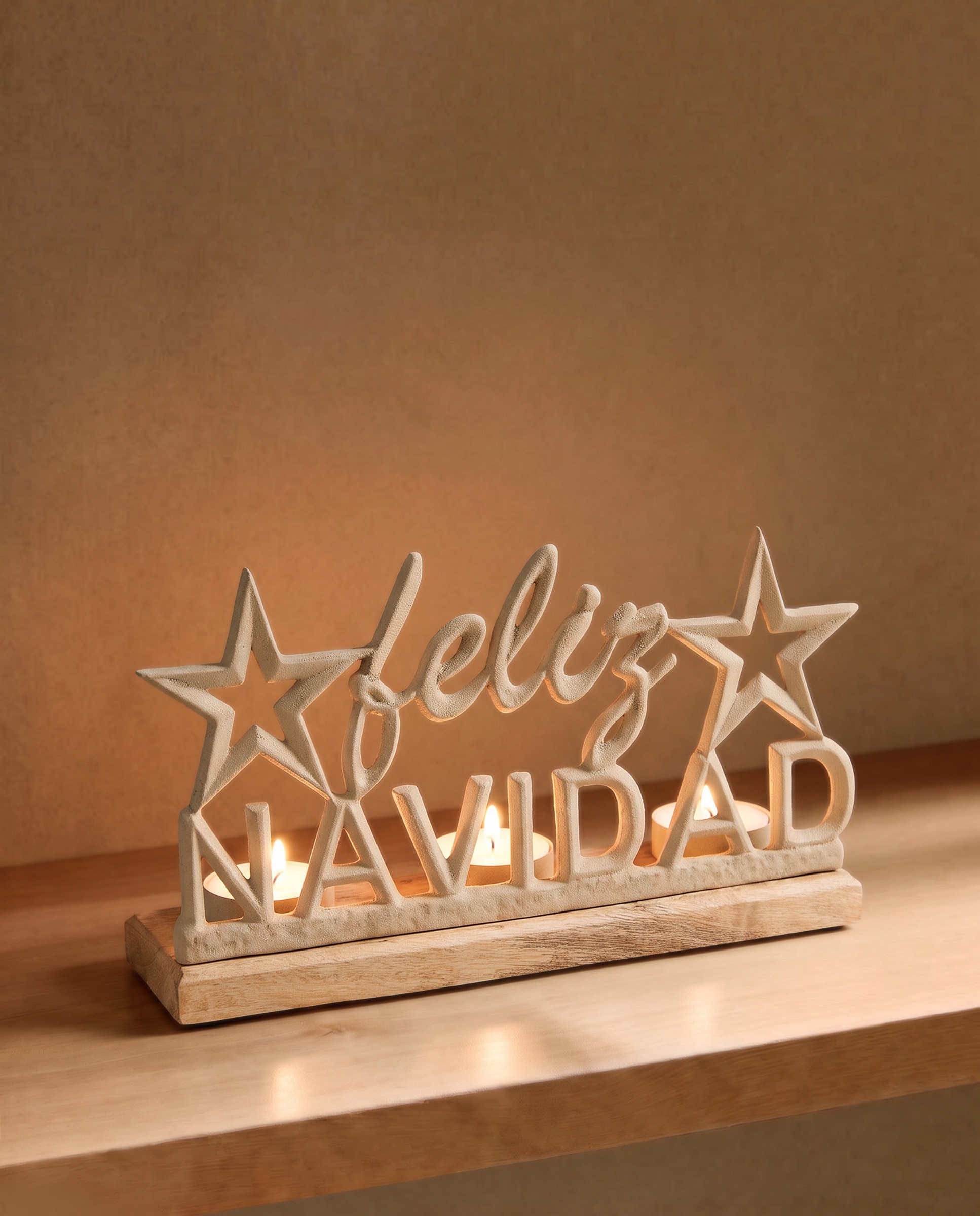 Imagen 1 de Portavelas letras Feliz Navidad Crudo
