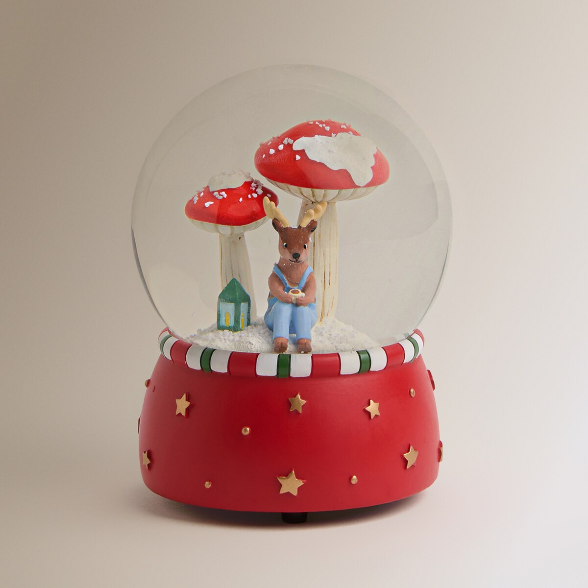 Bola de nieve con música Reno Setas Navidad Rojo-2