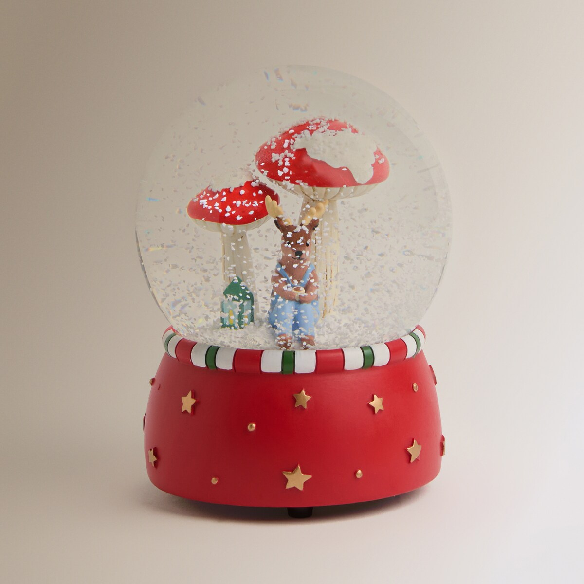 Bola de nieve con música Reno Setas Navidad Rojo-3