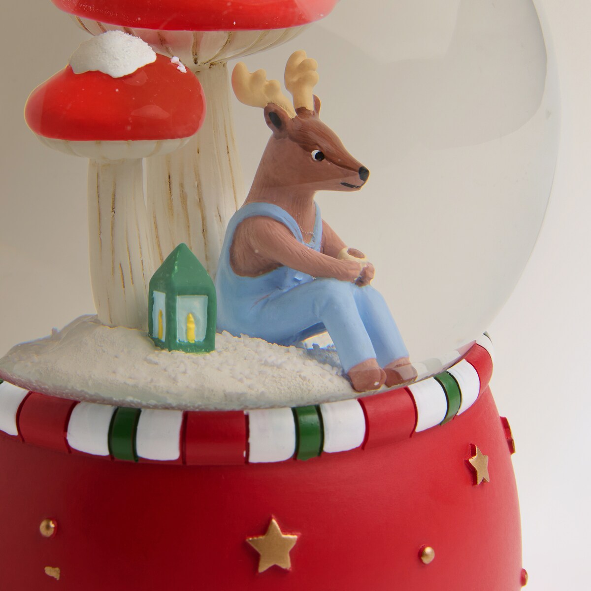 Bola de nieve con música Reno Setas Navidad Rojo-4