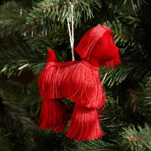 Colgante de tela Caniche con flecos Navidad