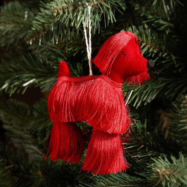 Imagen 0 de Colgante de tela Caniche con flecos Navidad