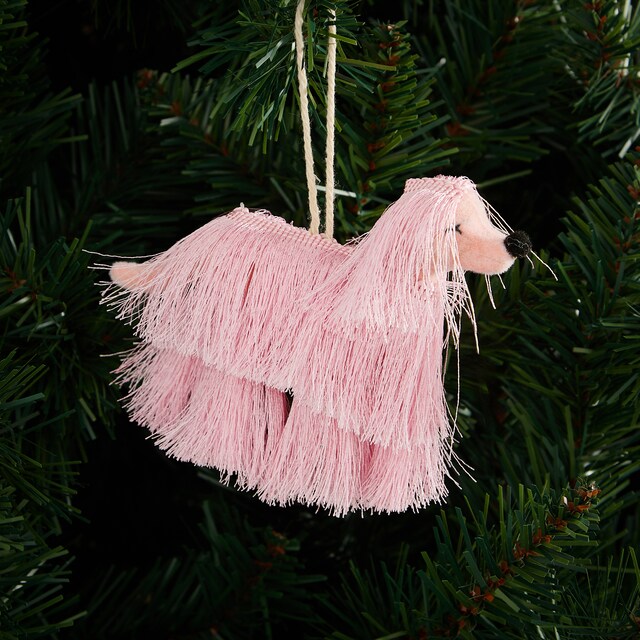 Colgante de tela Caniche con flecos Navidad