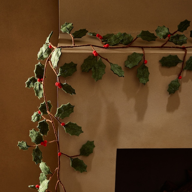 Imagen 0 de Guirnalda de tela felpa Acebo Navidad