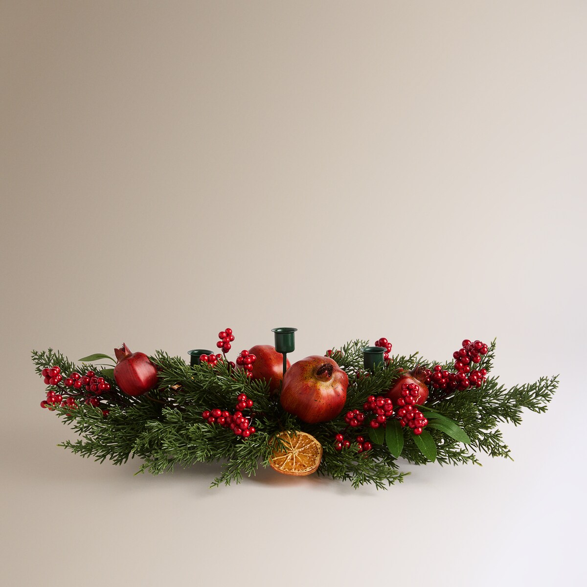 Centro de mesa con portavelas Frutas Navidad Rojo-2