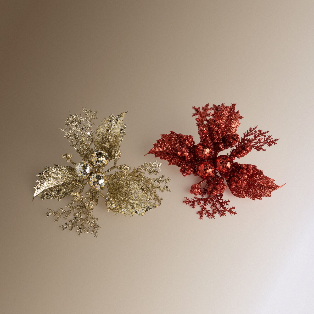 Pinza decorativa Flor de Pascua Ramas Navidad Rojo-4