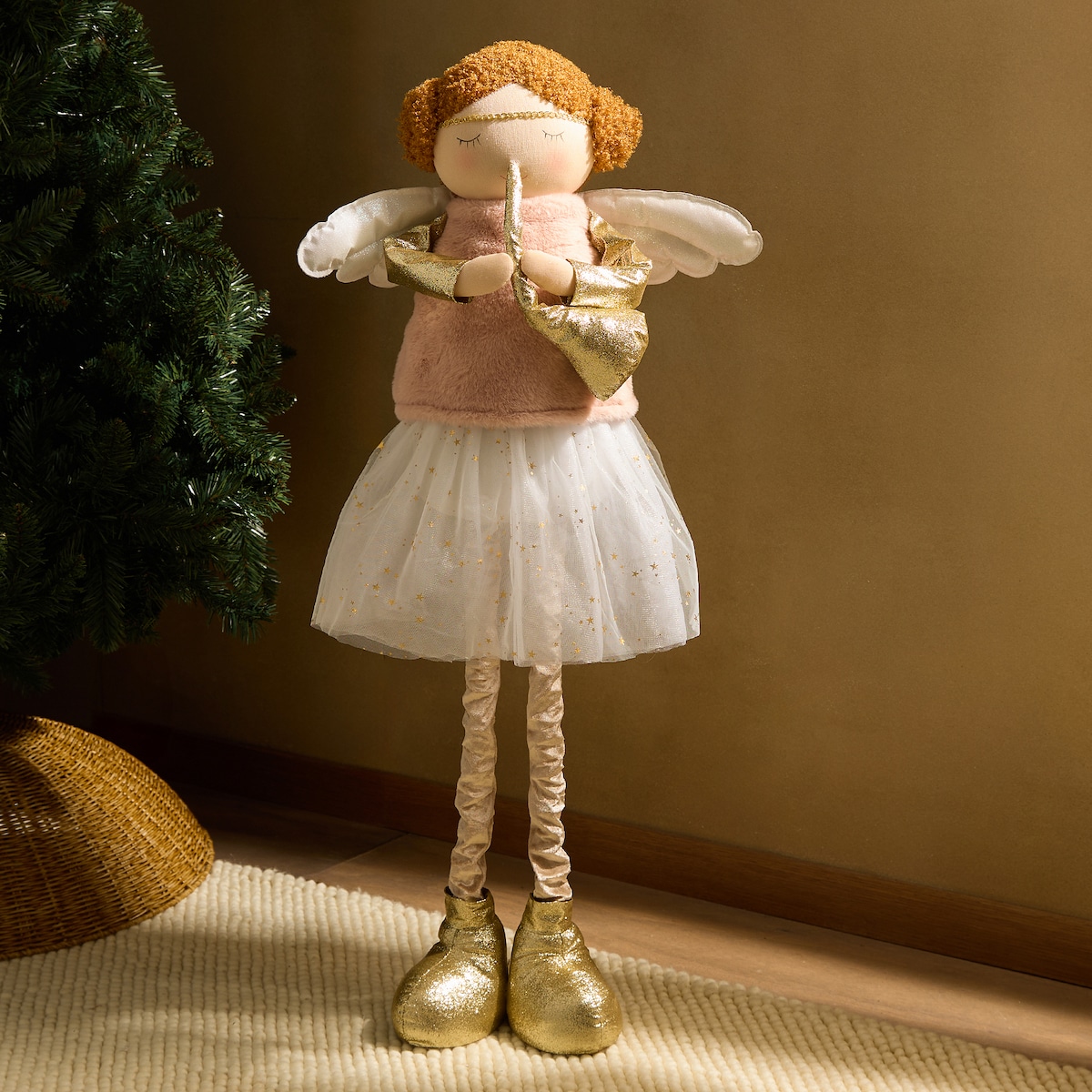 Muñeco Ángel anunciador con piernas extensibles Navidad Rosa-1