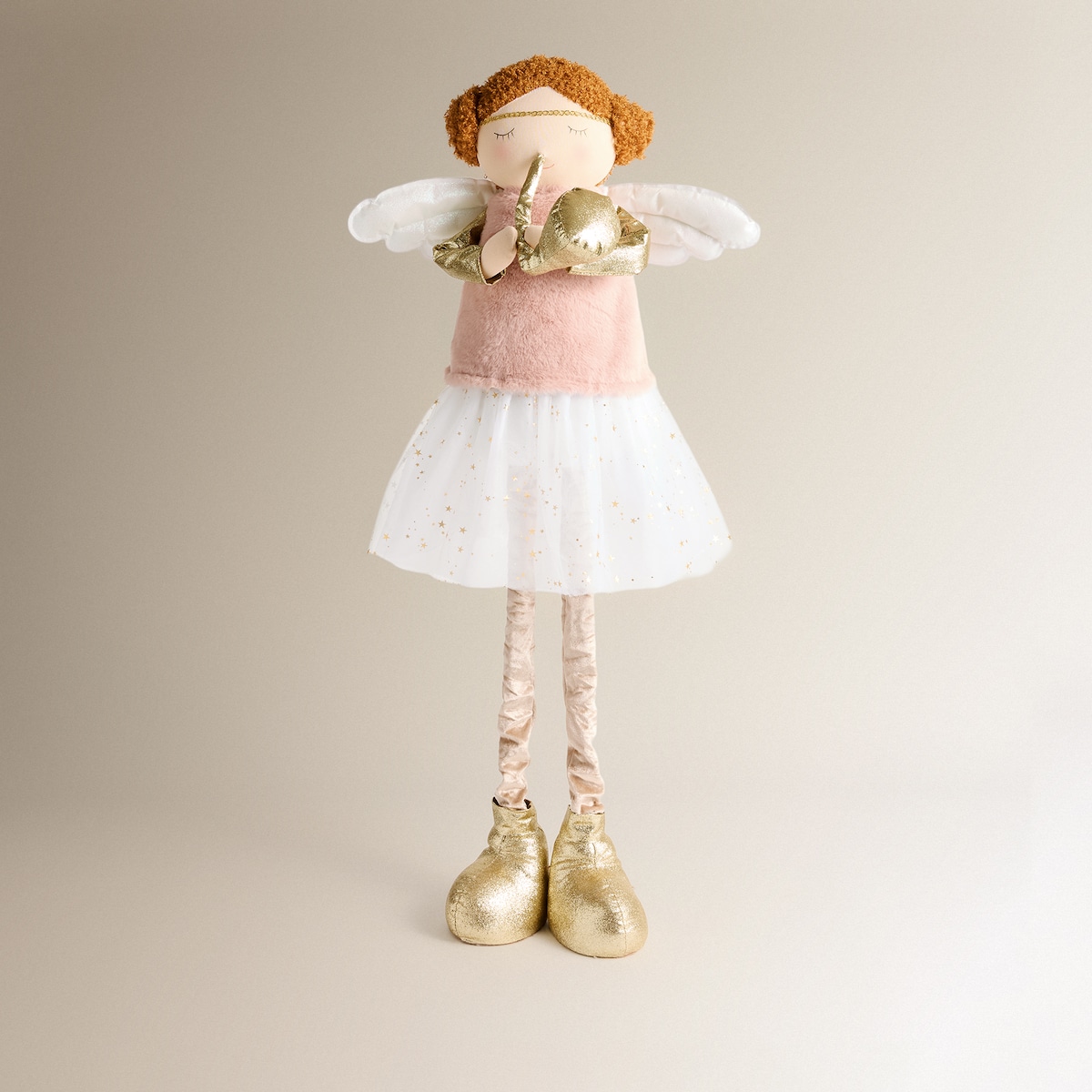 Muñeco Ángel anunciador con piernas extensibles Navidad Rosa-3