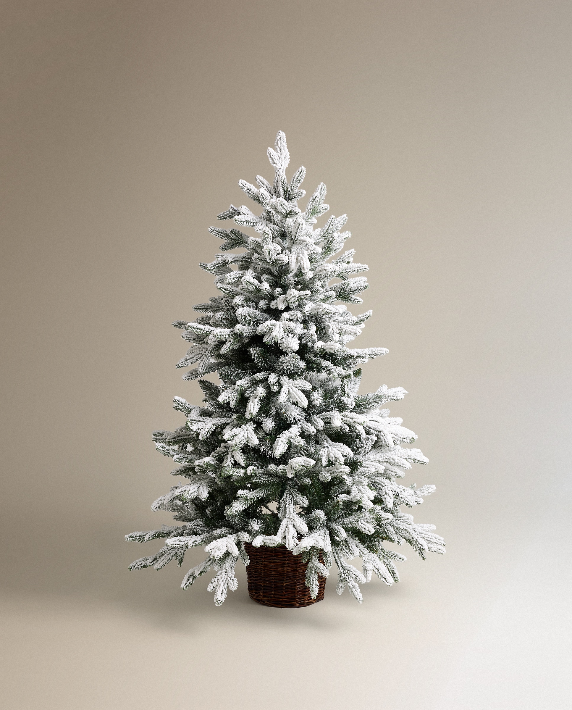 Árbol de suelo nevado con 110 luces LED y maceta de ratán Arosa Navidad - Blanco Blanco-2