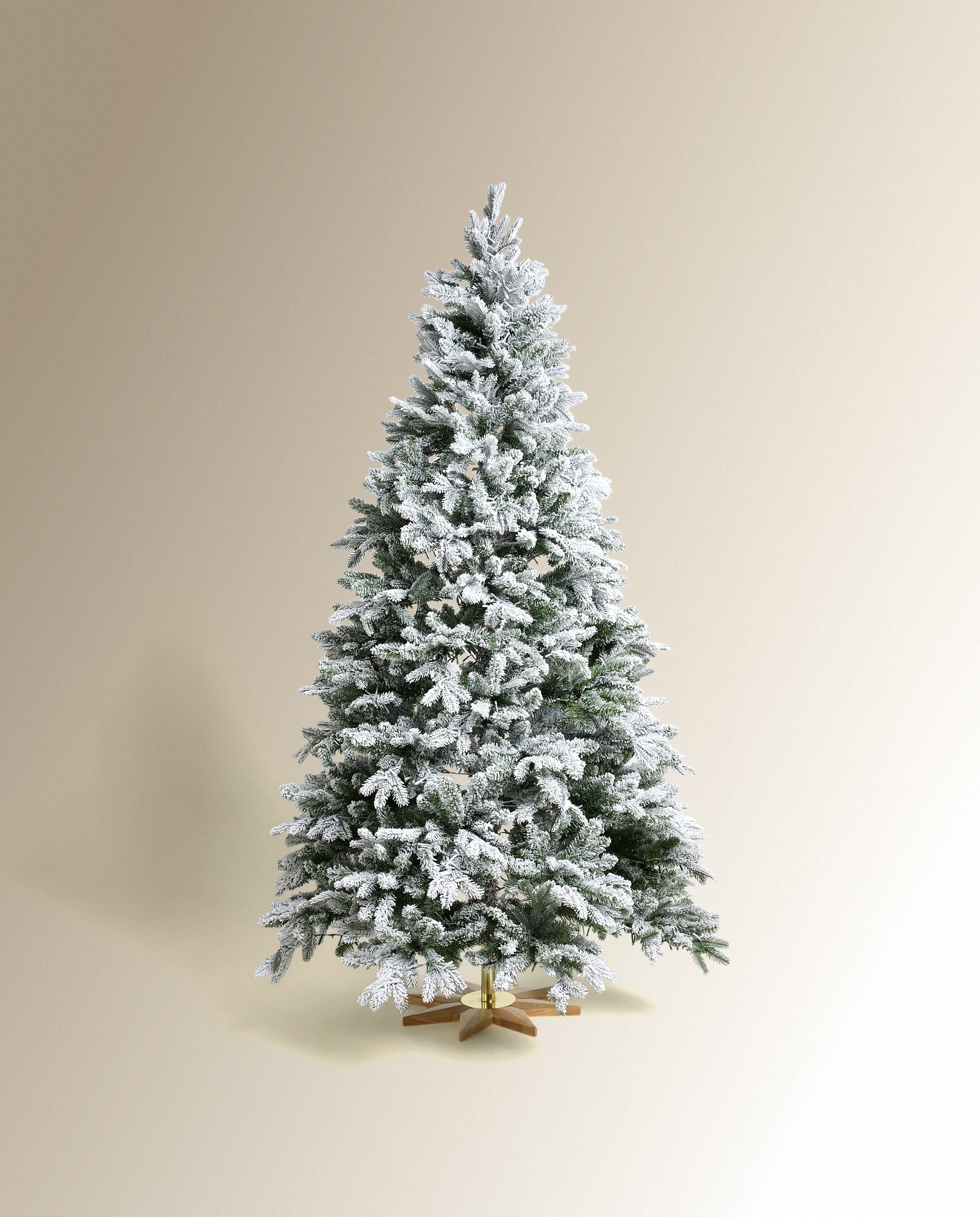 Árvore de Natal Nevada com Luzes LED e Base de Madeira Vail Branco-3