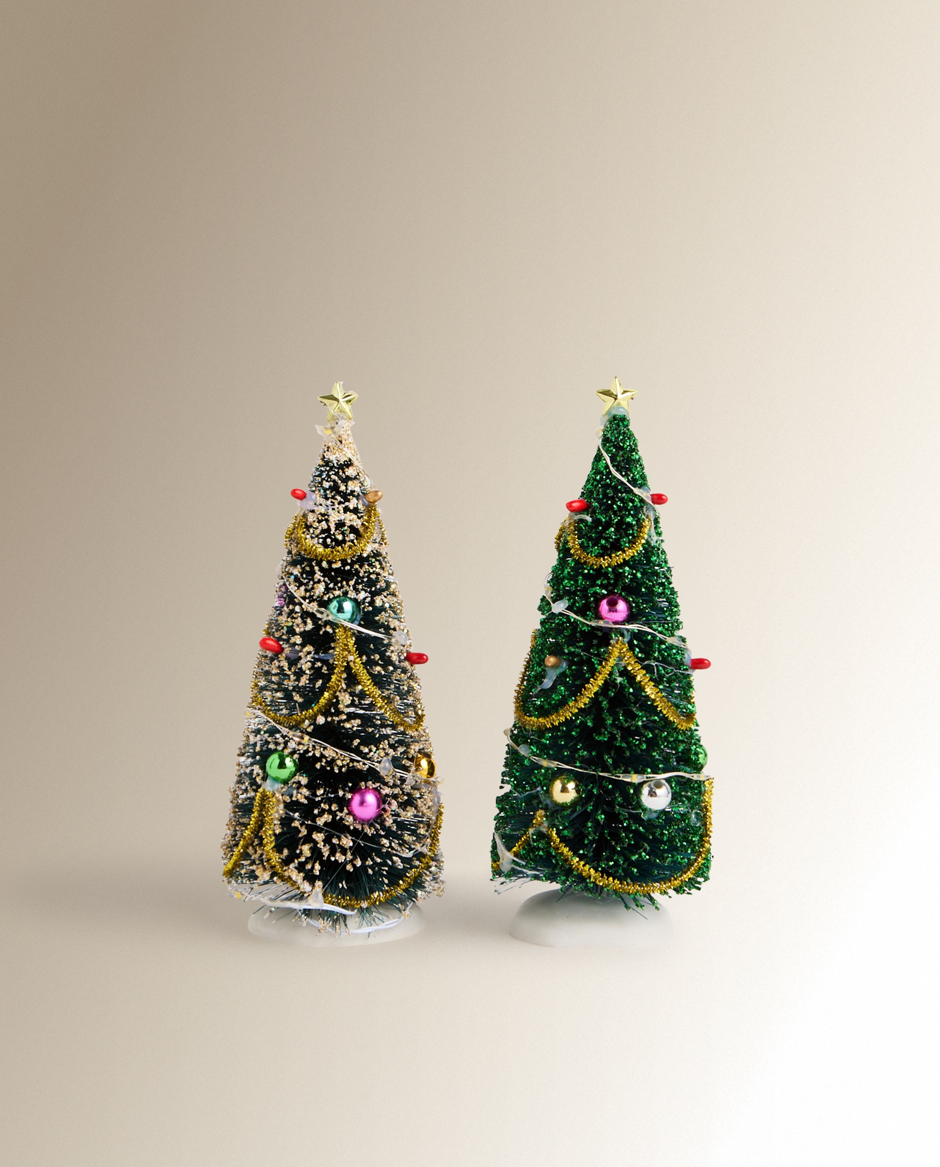 Conjunto de 2 Árvores com 18 Luzes LED Aldeia Natalícia em Miniatura Multicolor-2