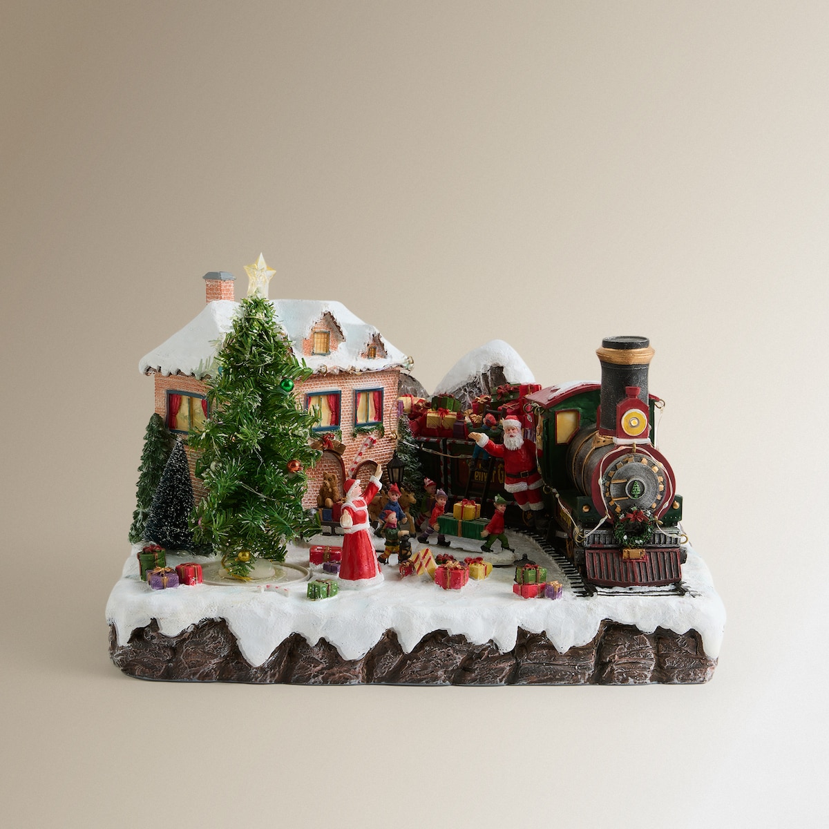 Aldeia com Comboio de Presentes com 57 Luzes LED Presépio Americano Natal Multicolor-2