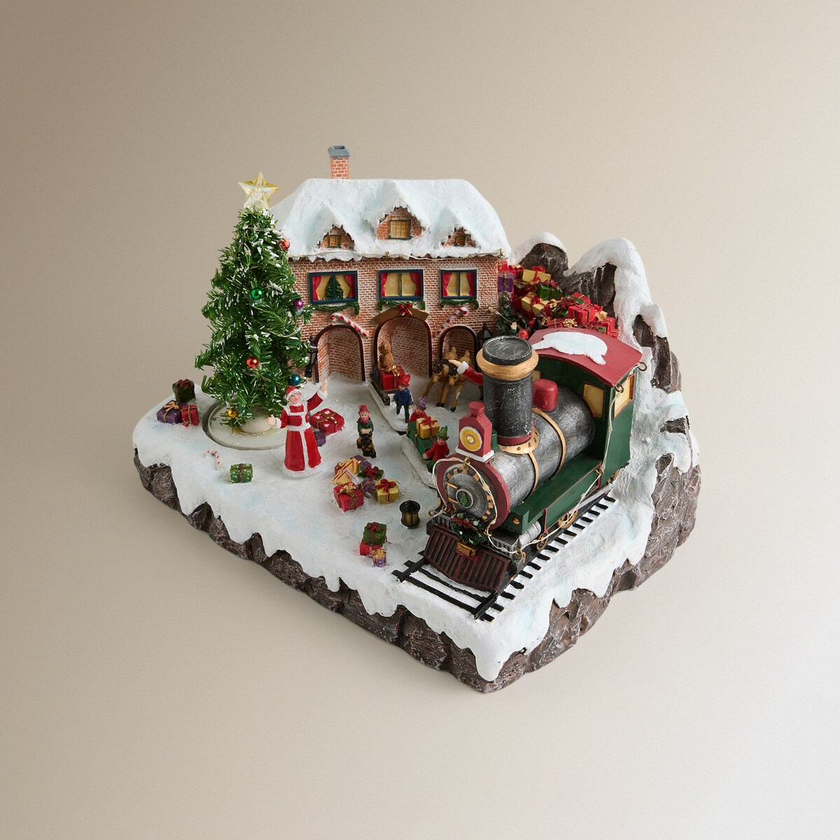 Aldeia com Comboio de Presentes com 57 Luzes LED Presépio Americano Natal Multicolor-3