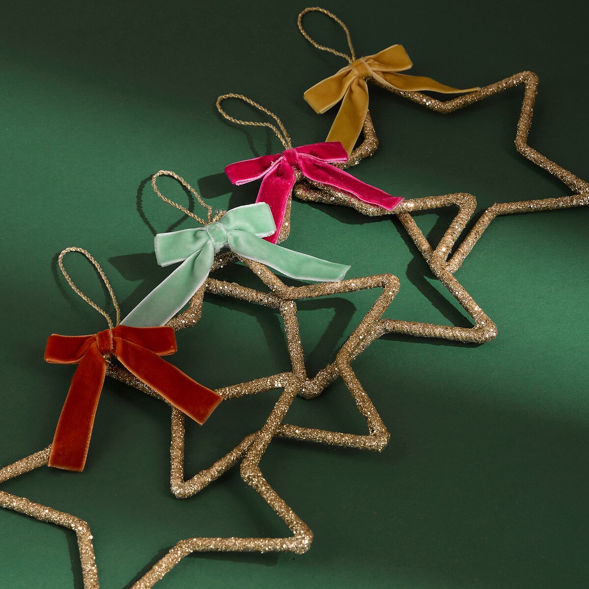 Conjunto de 4 Enfeites Estrelas com Laço Natal Multicolor-1