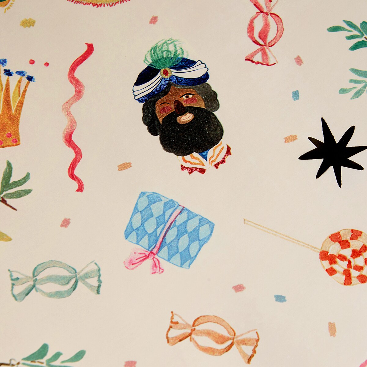 Papel de regalo Reyes Magos Navidad Blanco-2