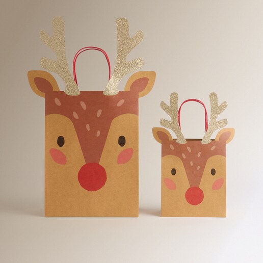 Set de 2 bolsas de papel Renos Navidad