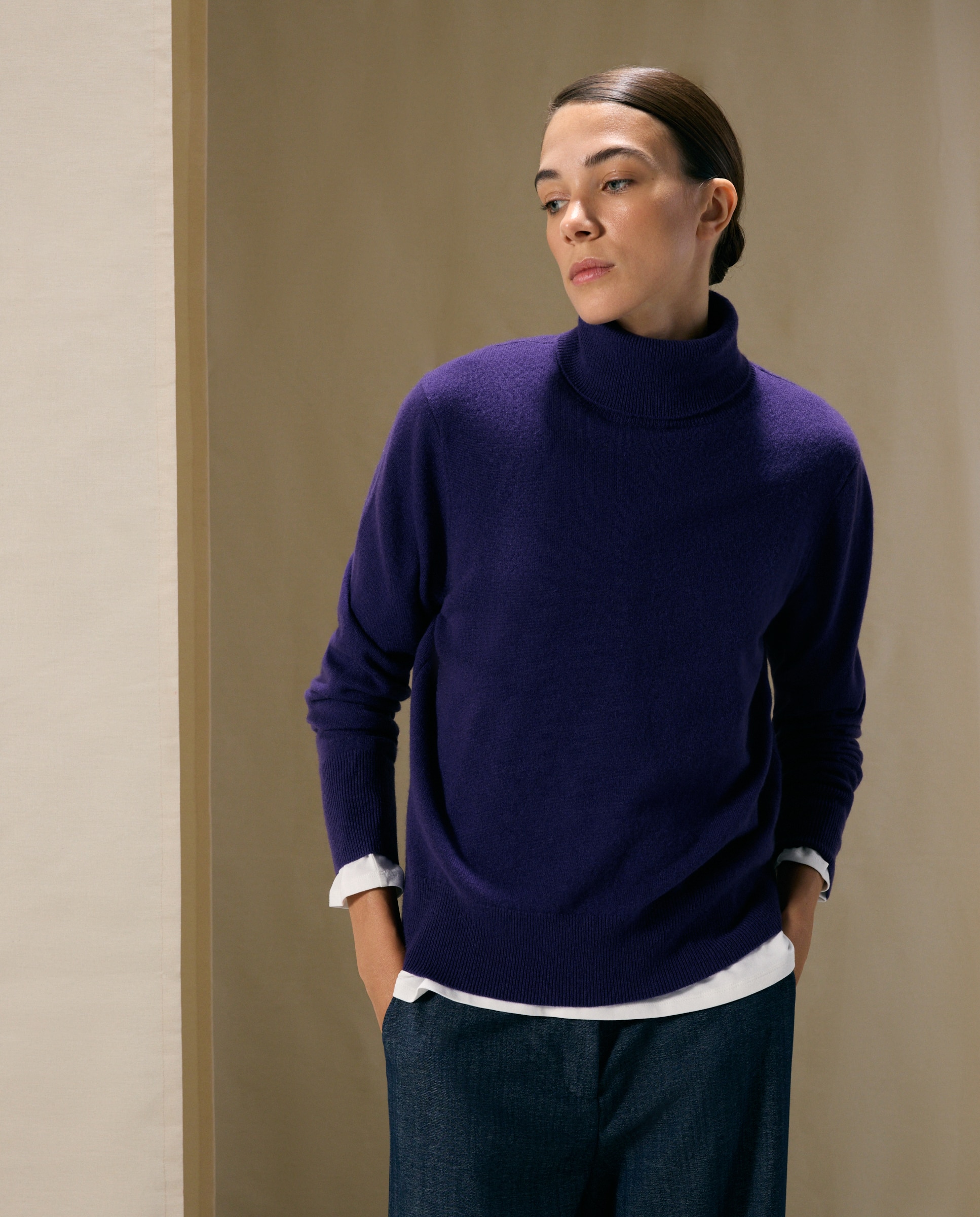 Jersey de mujer en cashmere con cuello cisne - Woman El Corte Inglés - Morado Morado-1