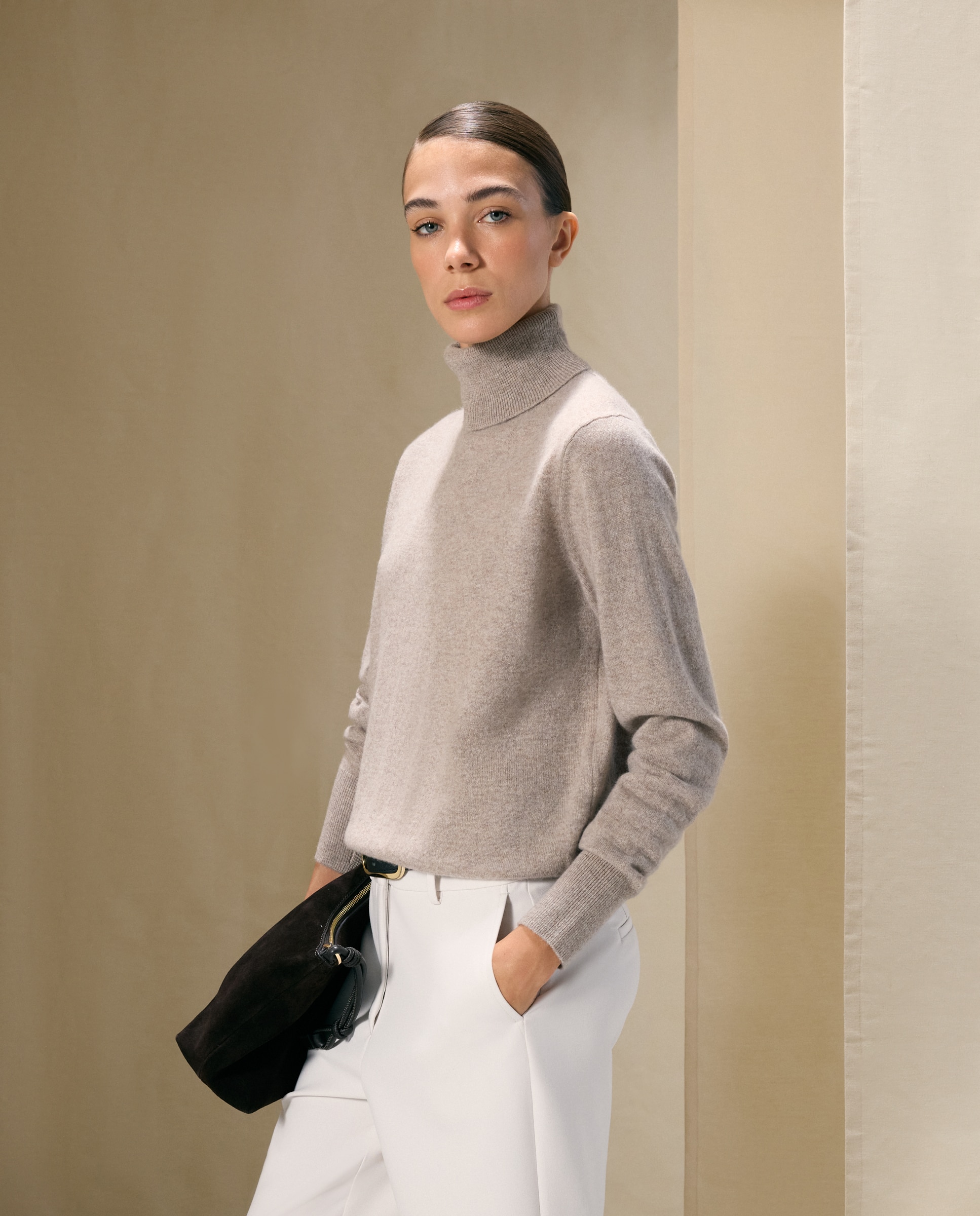 Jersey de mujer en cashmere con cuello cisne - Woman El Corte Inglés - Visón claro Visón claro-1